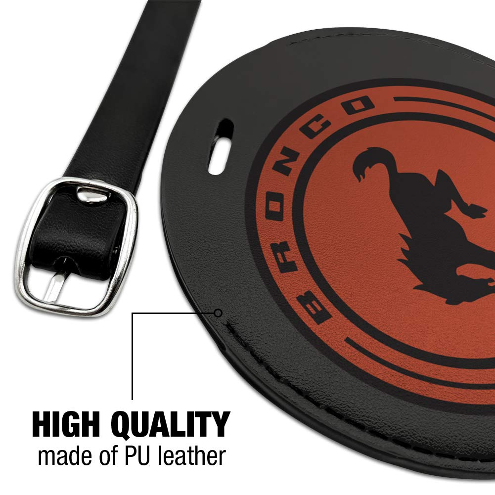 Vintage Bronco Round Leather Luggage Tag - Distressed Leather ID Badge for Carry-On Bags & Suitcases | Perfect for Travel, Business Trips & Vacation