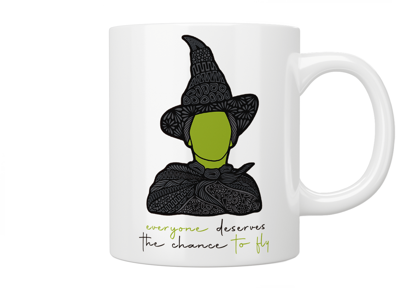 Wicked The Musical Inspired Mug - 'Everyone Deserves The Chance To Fly' Quote Coffee Cup - Perfect Gift for Broadway Fans & Theater Lovers - Office, Home & Theater Night Use