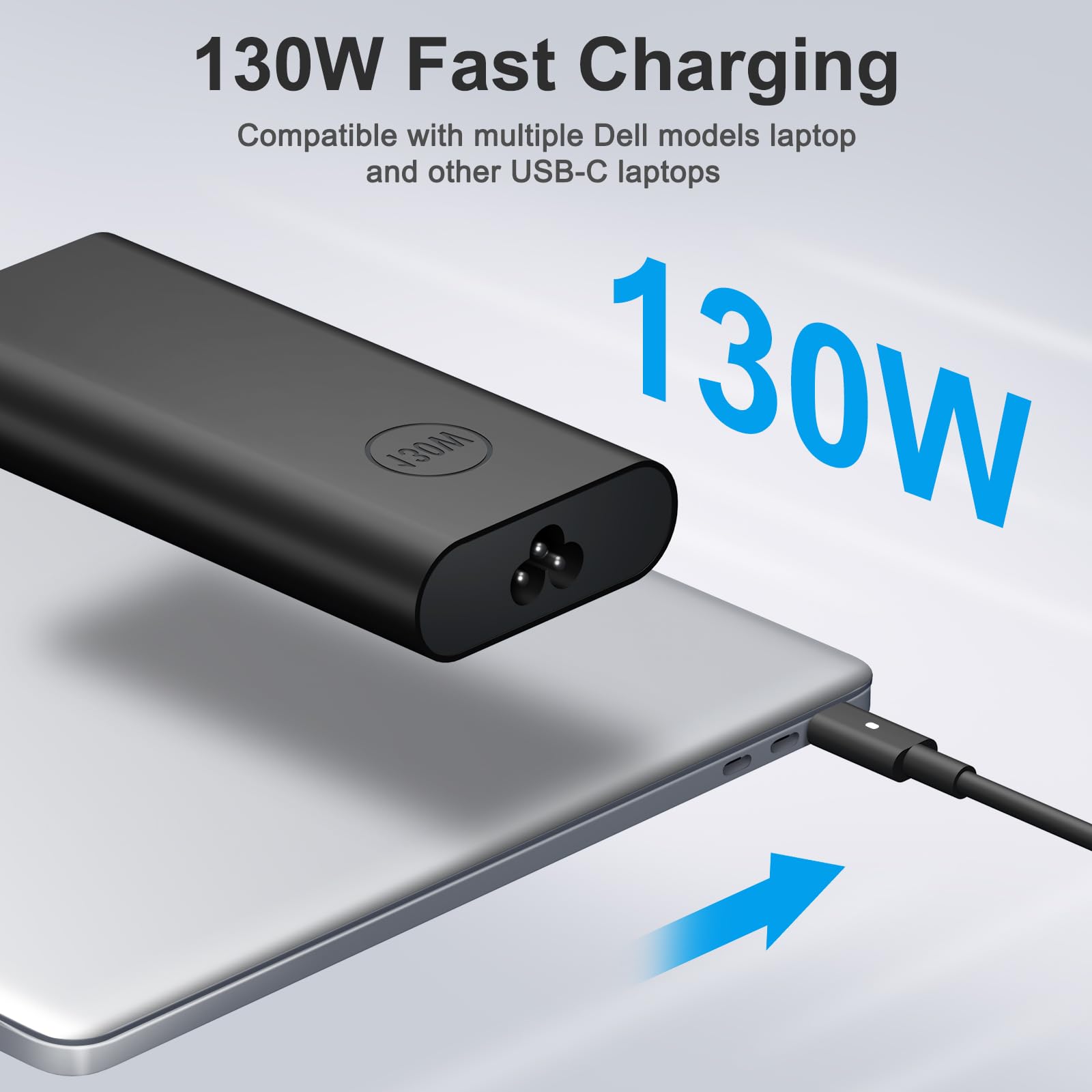 130W USB-C Fast Charger for Dell Laptops - High-Speed Power Adapter Compatible with XPS, Inspiron, Latitude | Perfect for Home, Office & Travel Use