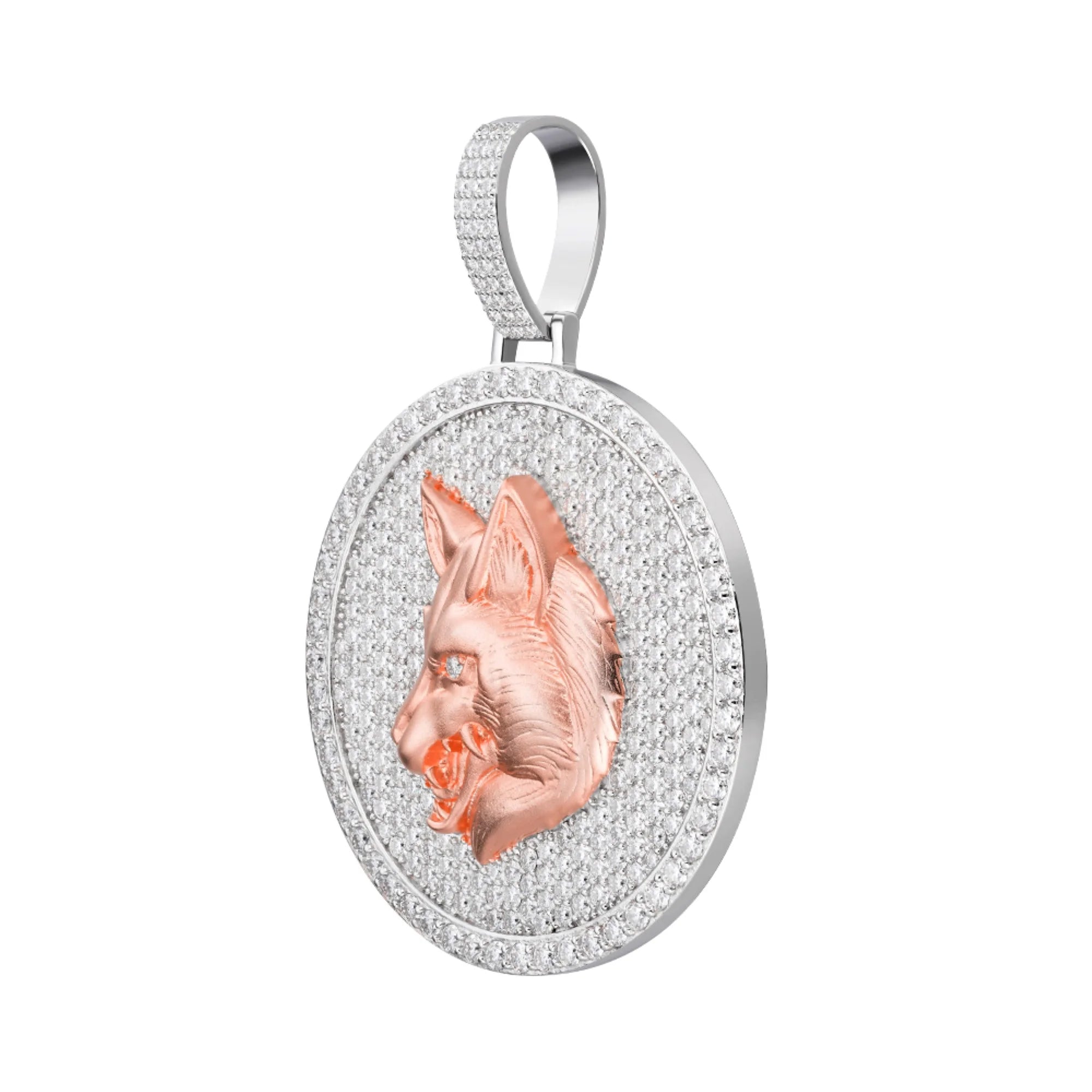 14K Two-Tone Rose Gold Wolf Pendant Necklace with Moissanite & 925 Sterling Silver Charm - Perfect for Gifts, Fashion Jewelry & Everyday Wear