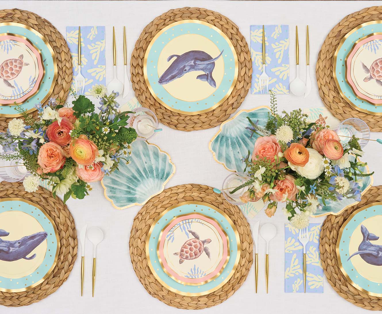 Pastel Sea Wavy Salad Plates Set of 8 - Colorful Melamine Dinnerware for Beach Party, Picnic, and Outdoor Dining