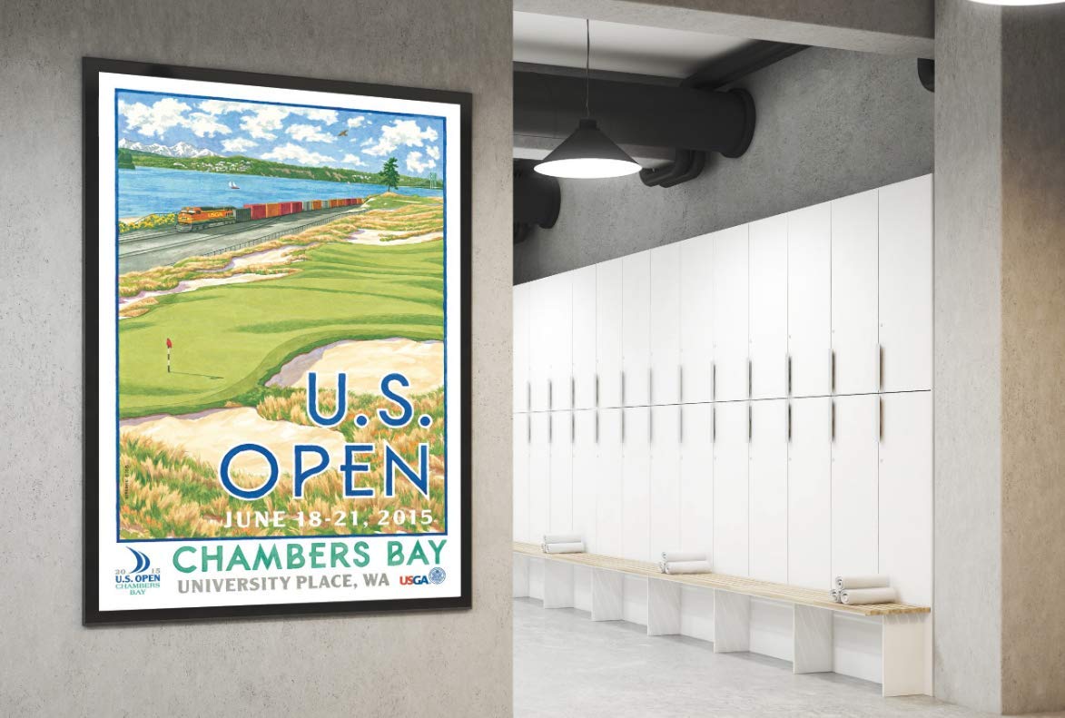 Lee Wybranski Official Golf Art Print - 2015 U.S. Open Championship at Chambers Bay - 20x30 Inch Wrapped Canvas - Perfect Golf Gift for Men, Office Decor & Man Cave Wall Art