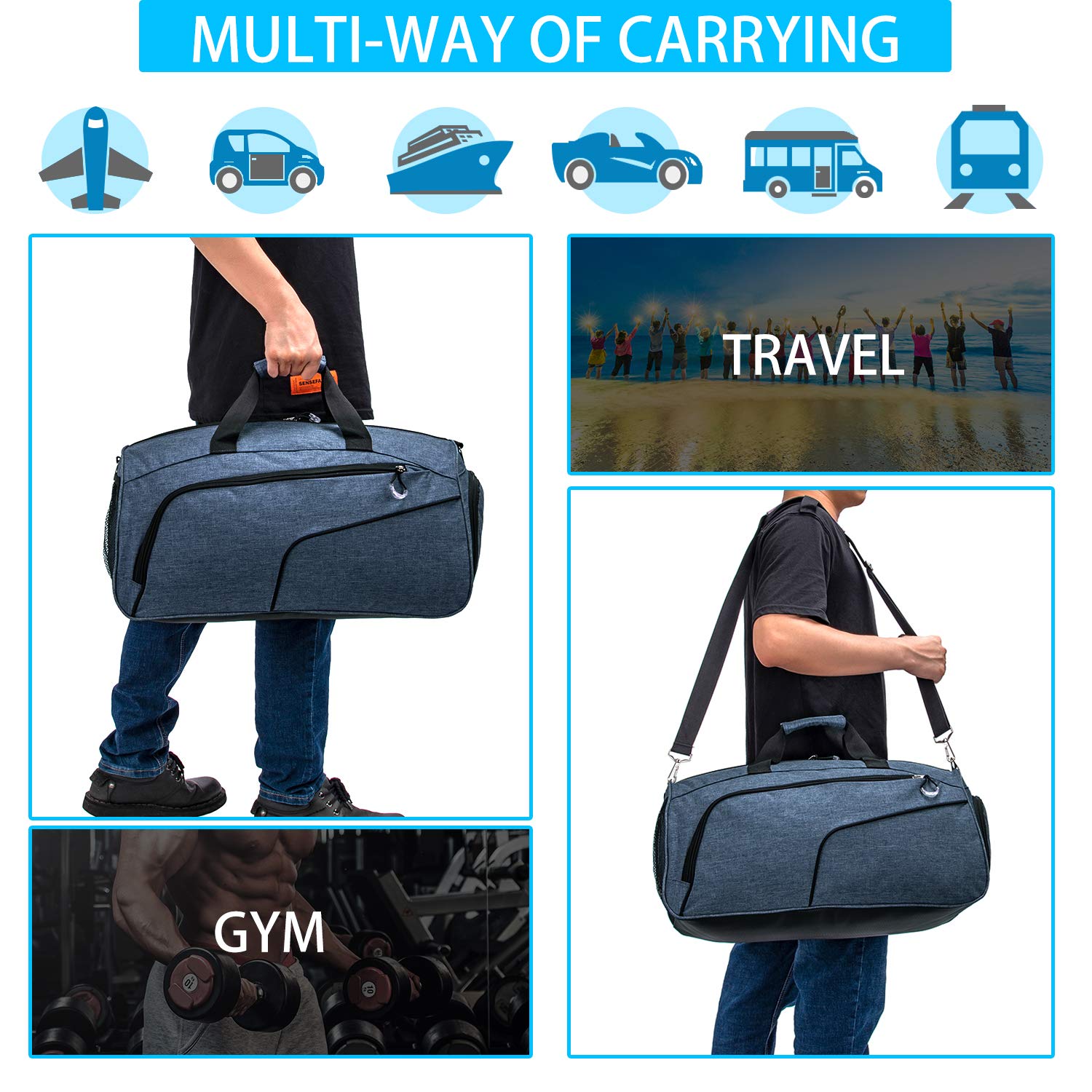Kuston Sports Gym Bag with Shoes Compartment & Wet Pocket - Durable Gym Duffel Bag for Men & Women - Perfect for Workout, Travel & Overnight Trips