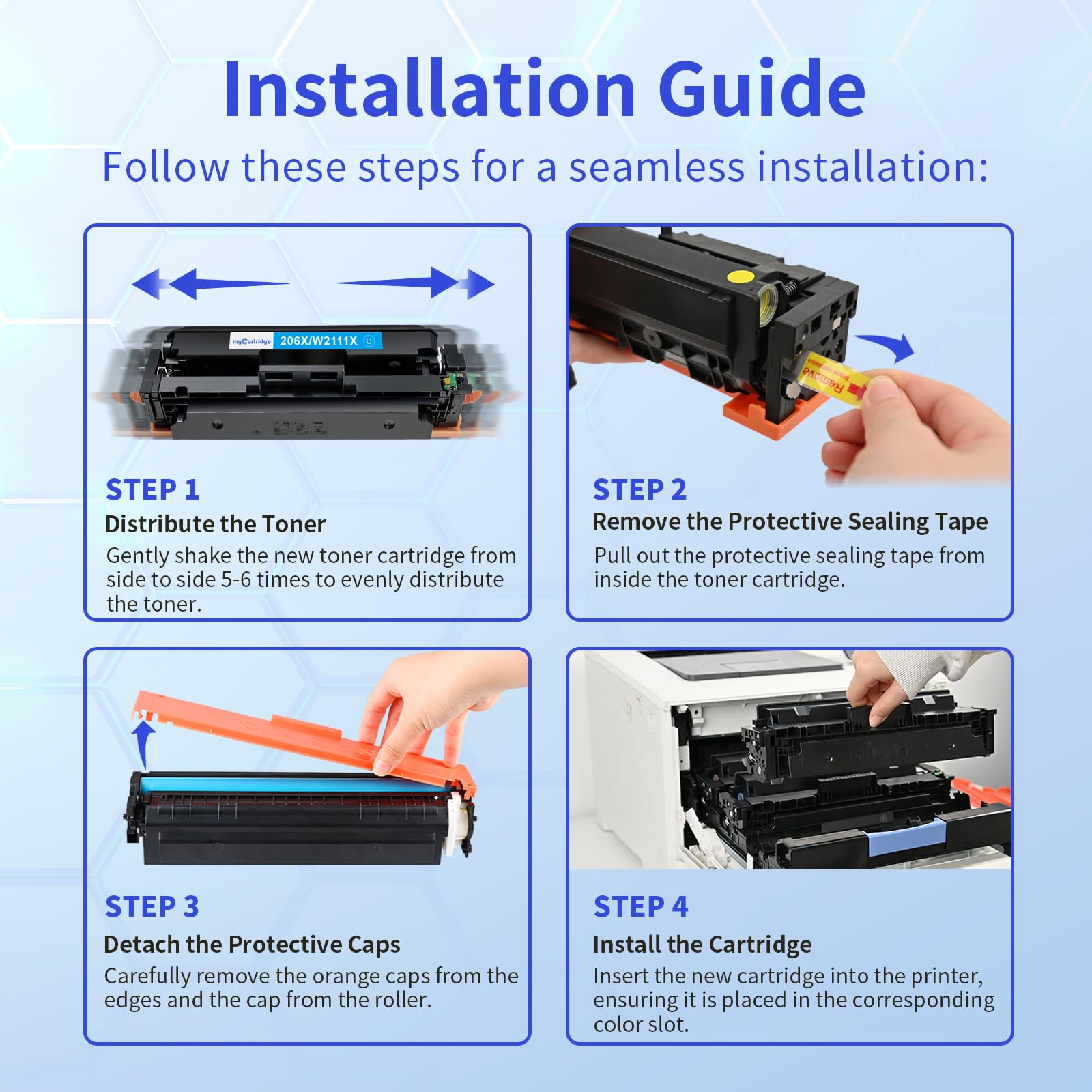 High Yield 206X Toner Cartridges 4-Pack (with Chip) - Compatible Replacement for HP 206X/206A - Works with Color LaserJet Pro MFP M283fdw, M283cdw, M283fdn, M282nw, M255dw, M255nw, M283, M255 & W2110X/W2110A Printers - Ideal for Home Office, Small Business & High-Volume Printing