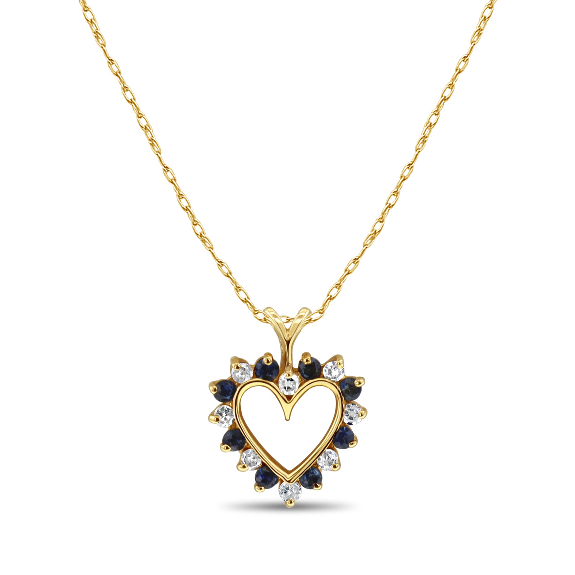14K Yellow Gold Heart Shaped Necklace with Sapphire & Diamond (0.50cttw) - Elegant Jewelry Gift for Valentine's Day, Anniversary & Special Occasions