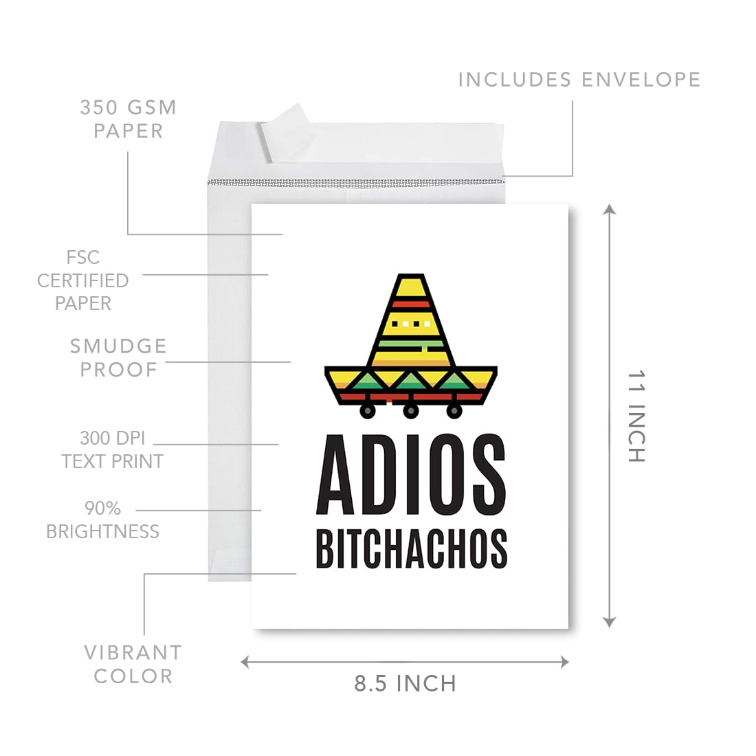 Funny Retirement Greeting Card - Adios Bitchachos Jumbo Size 8.5x11 Inch with Envelope - Perfect for Coworker Farewell Parties & Office Retirement Gifts
