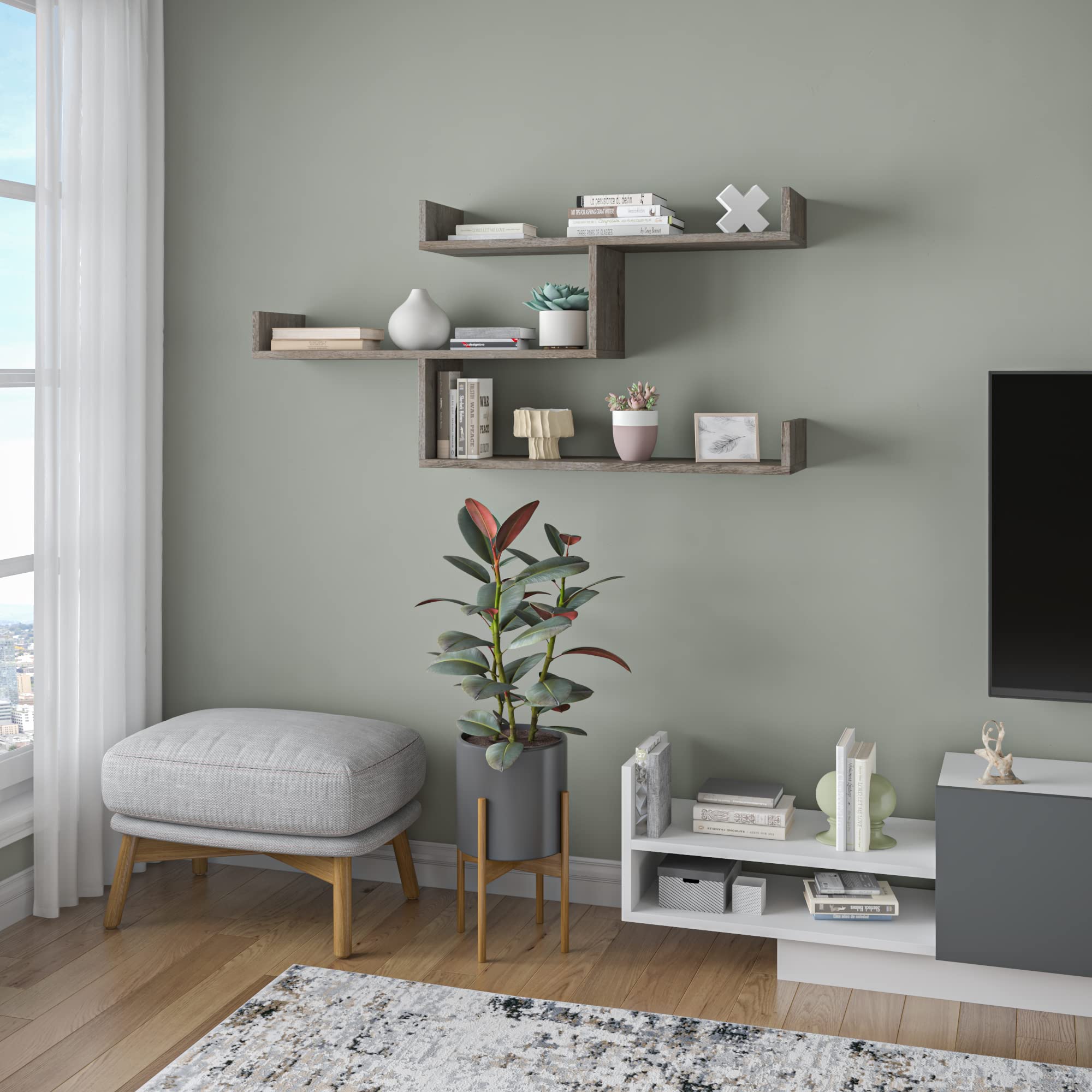 Ada Home Decor Wilton Modern Dark Brown Wall Shelf 26'' H x 47'' W x 9'' D - Stylish Wall Storage & Shelving Unit for Living Room, Bedroom, or Office