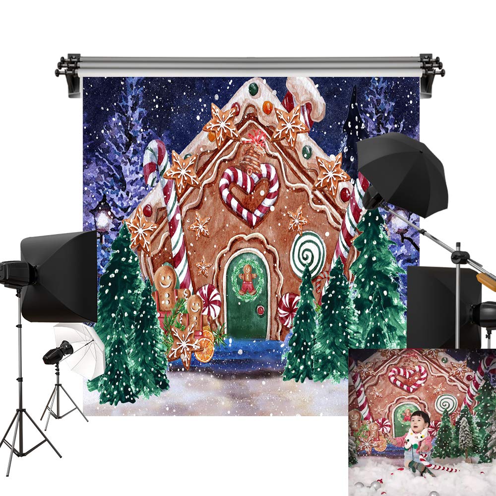 8x8ft Large Winter Photography Backdrop - Christmas Gingerbread House Decor for Studio Props & Holiday Photo Shoots | Perfect for Seasonal Portraits, Christmas Cards, and Festive Social Media Content