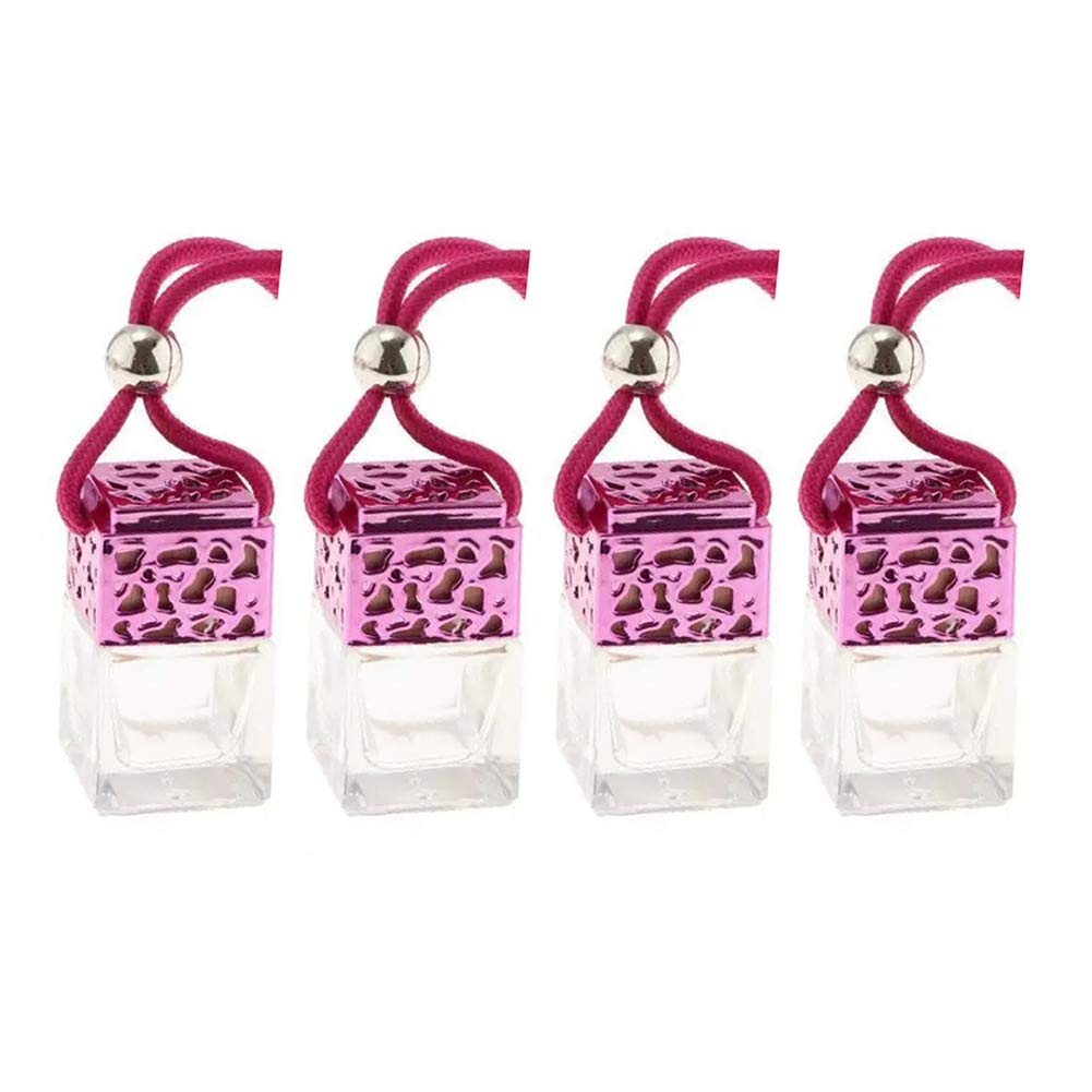 4 Pack Empty Square Essential Oil Diffusers for Cars - Hanging Air Freshener Bottles with Perfume, Rearview Mirror Decor & Car Accessories (Pink) - Perfect for Vehicle Aromatherapy, Office Desk & Home Fragrance