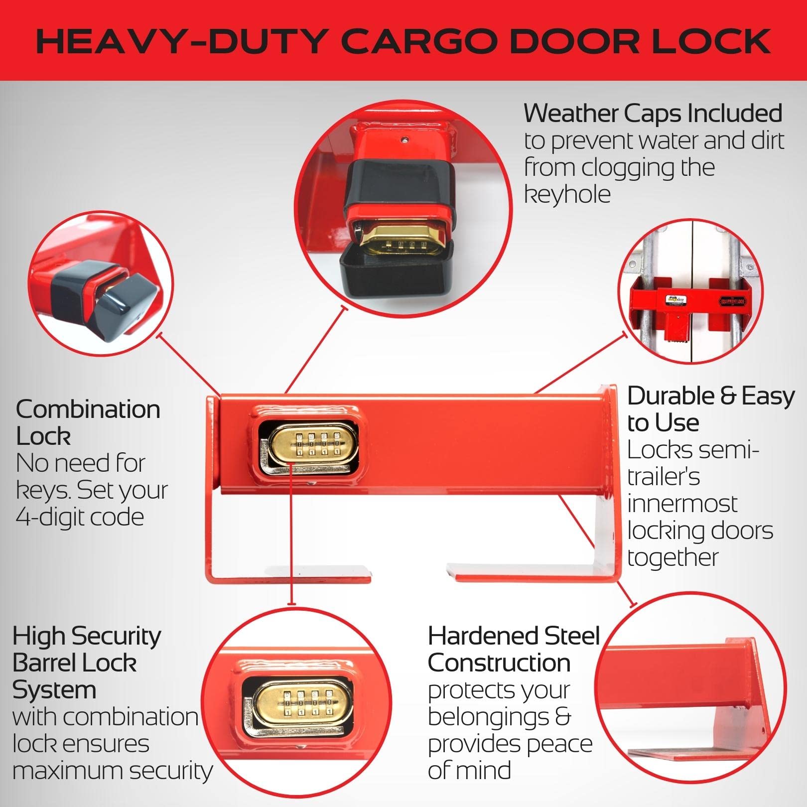 Heavy Duty Cargo Door Lock - Maximum Security Powder Coated Steel Shipping Container Lock for Semi Trailer & Truck - Weatherproof Combination Lock for Secure Transport & Storage - Ideal for Logistics, Warehousing & Cargo Protection