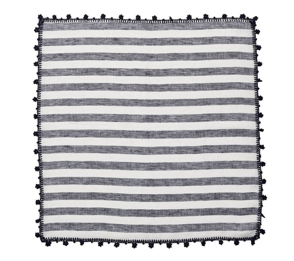 Premium White & Navy Linea Napkins - Set of 4 for Elegant Dining & Dinner Parties - Perfect for Weddings, Holidays & Formal Table Settings