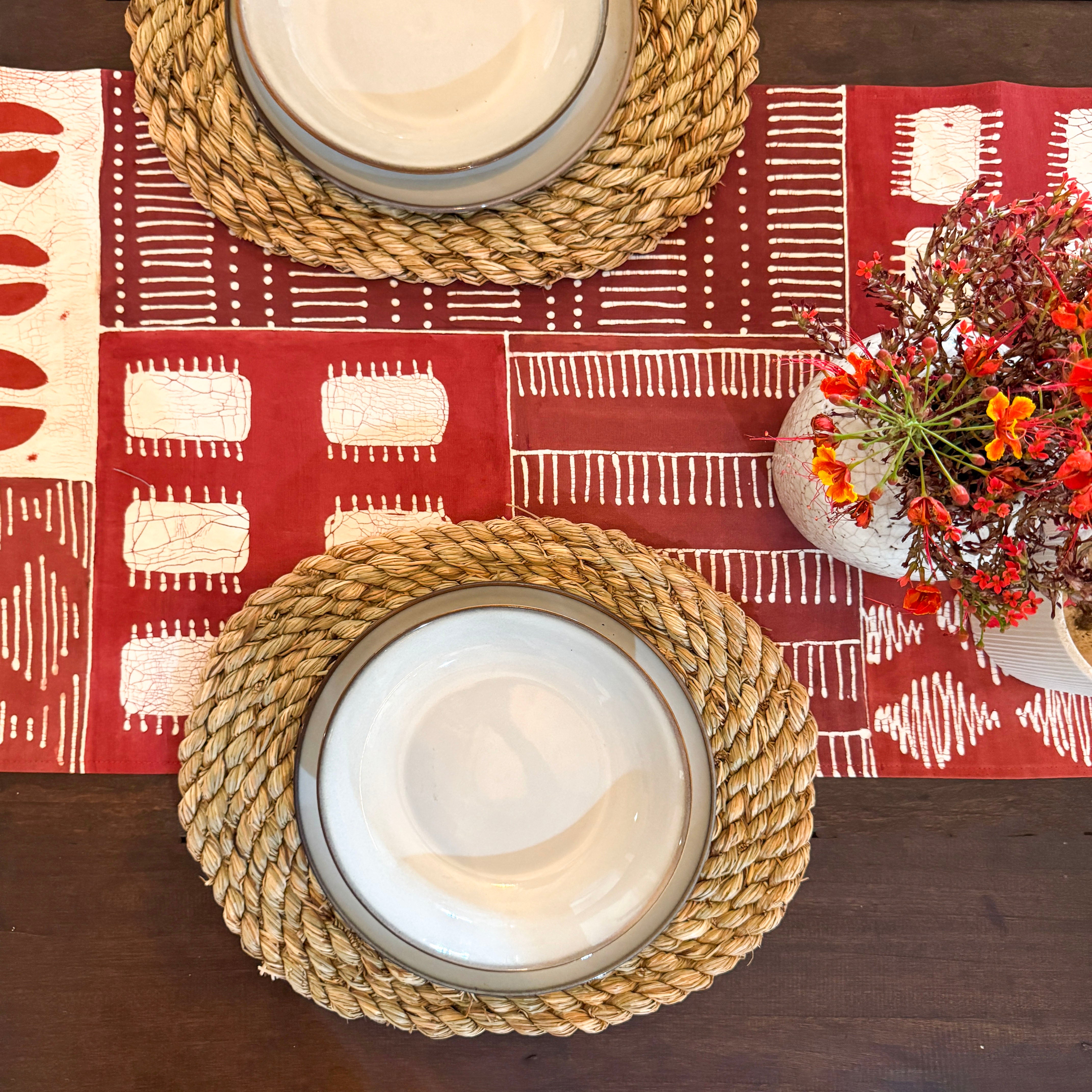 Handwoven Tribal Pattern Crimson Table Runner - Boho Home Decor for Dining Room, Wedding, and Holiday Parties