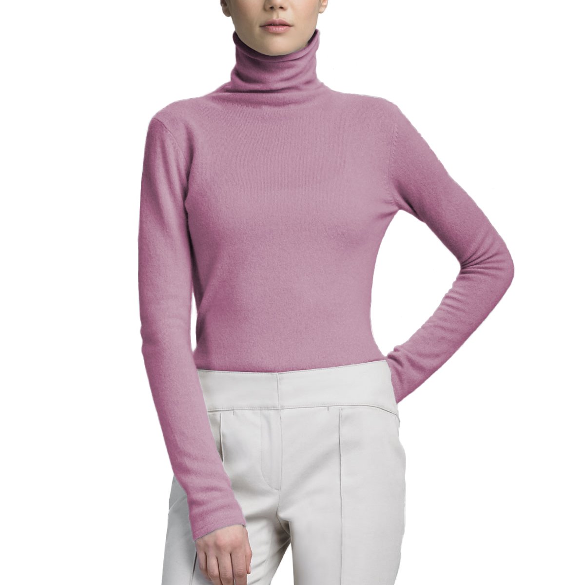 Parisbonbon Women's 100% Cashmere Turtleneck Sweater - Soft & Warm Winter Pullover, Lilac, Size XL - Perfect for Office Wear, Holiday Outfits & Cozy Winter Days