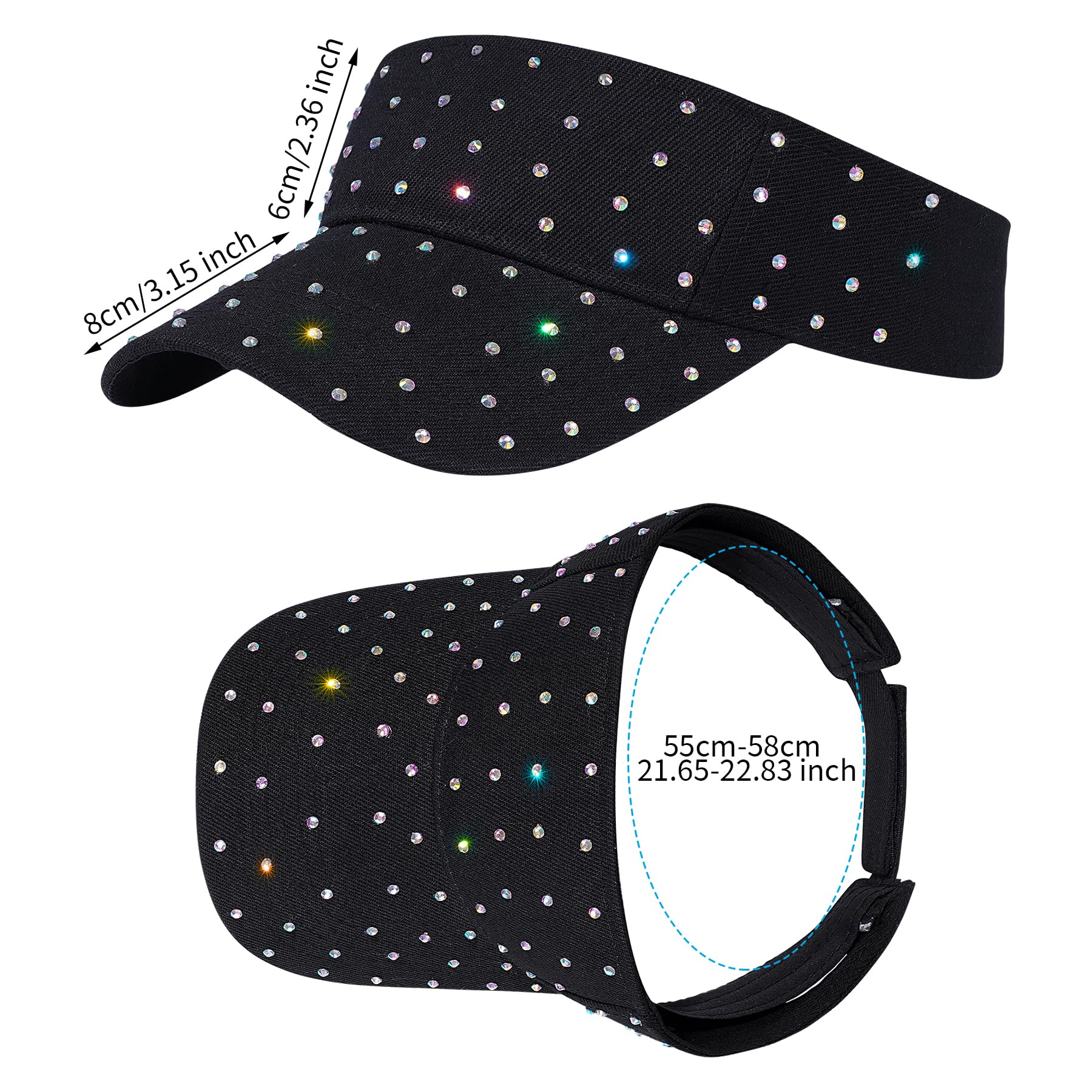 Sparkly Rhinestone Sports Sun Visor for Women - Adjustable Glitter Sun Hat for Running, Golf, Beach & Summer Outdoor Activities