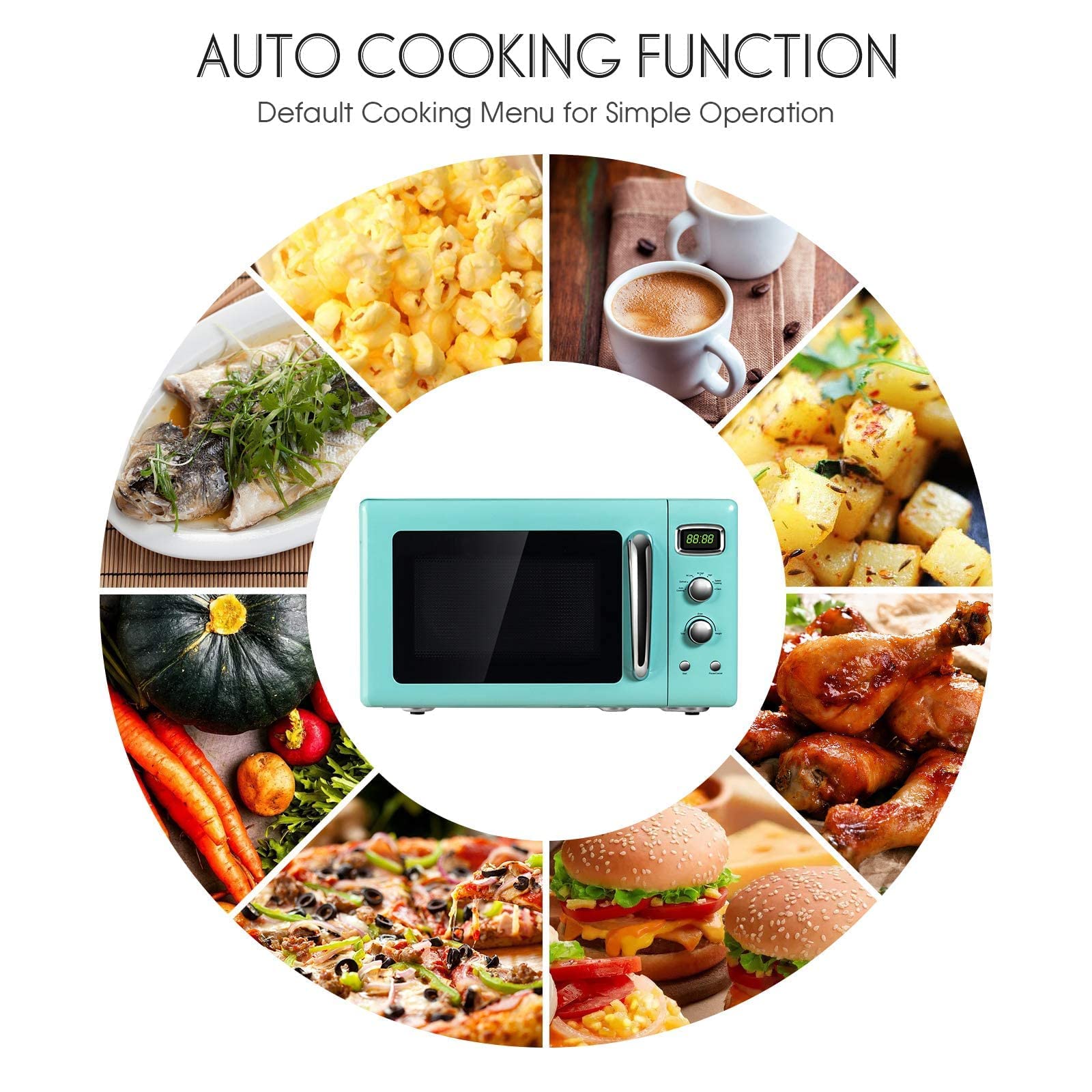 ARLIME Retro Microwave Oven 900W - 0.9 Cu.Ft Compact Countertop Microwave with Defrost, Auto Cook & Child Lock - Stainless Steel Interior, LED Display, Pull Handle - ETL Certified - Perfect for Small Kitchens, Dorms & Offices