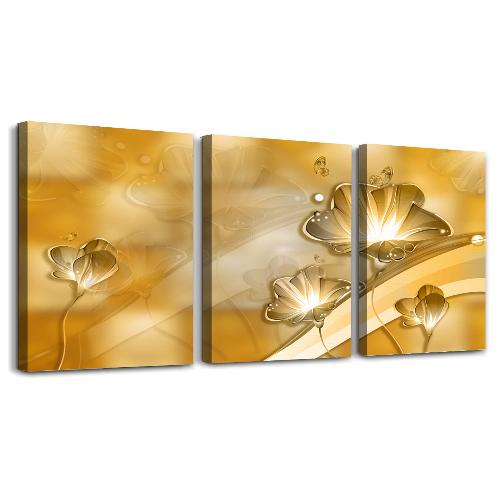 Abstract Flower Canvas Wall Art - 3 Panels Framed for Living Room & Kitchen Decor