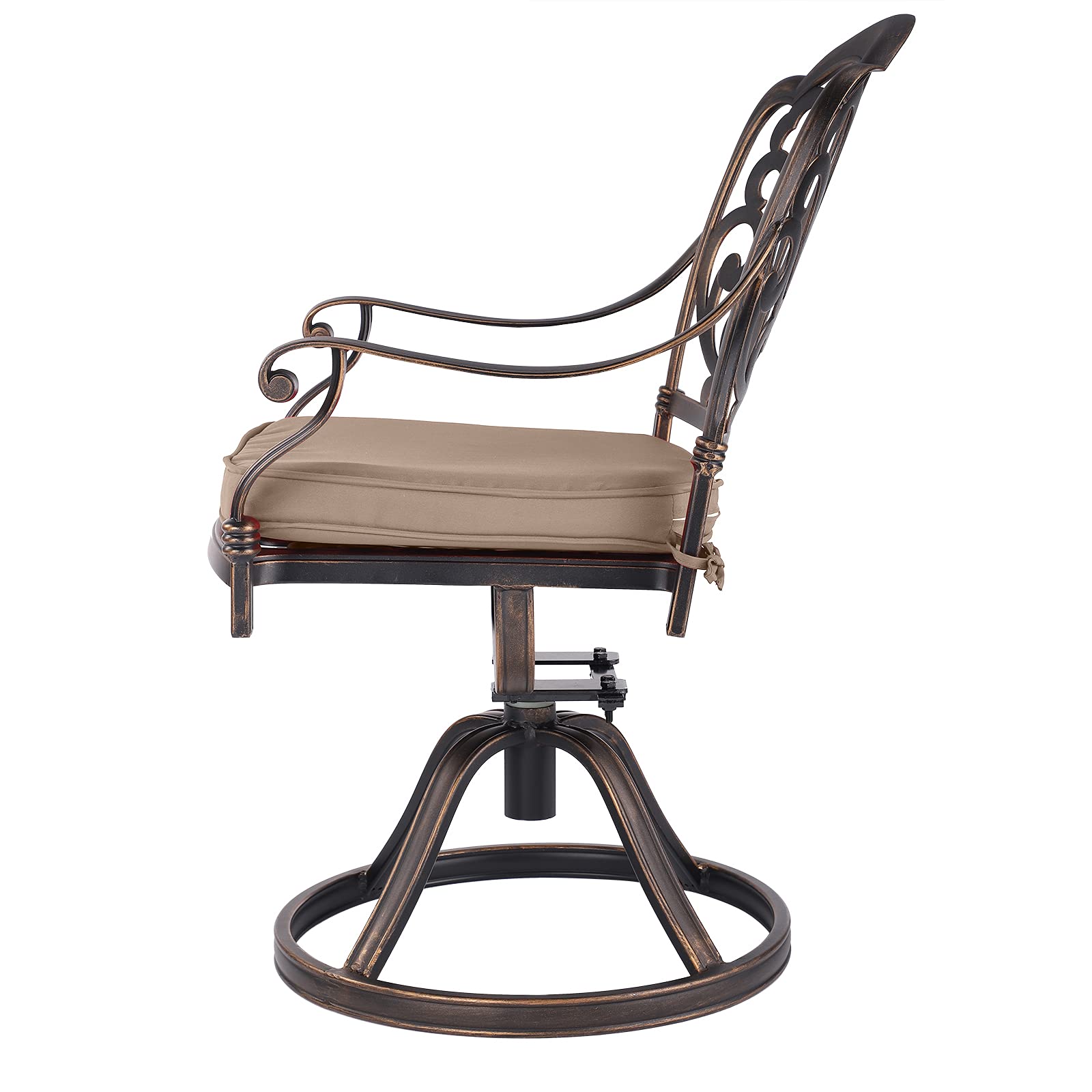 2-Piece Outdoor Patio Dining Set - Cast Aluminum Bistro Swivel Arm Chairs in Bronze (Khaki) - Perfect for Backyard, Garden, Poolside & Restaurant Outdoor Seating