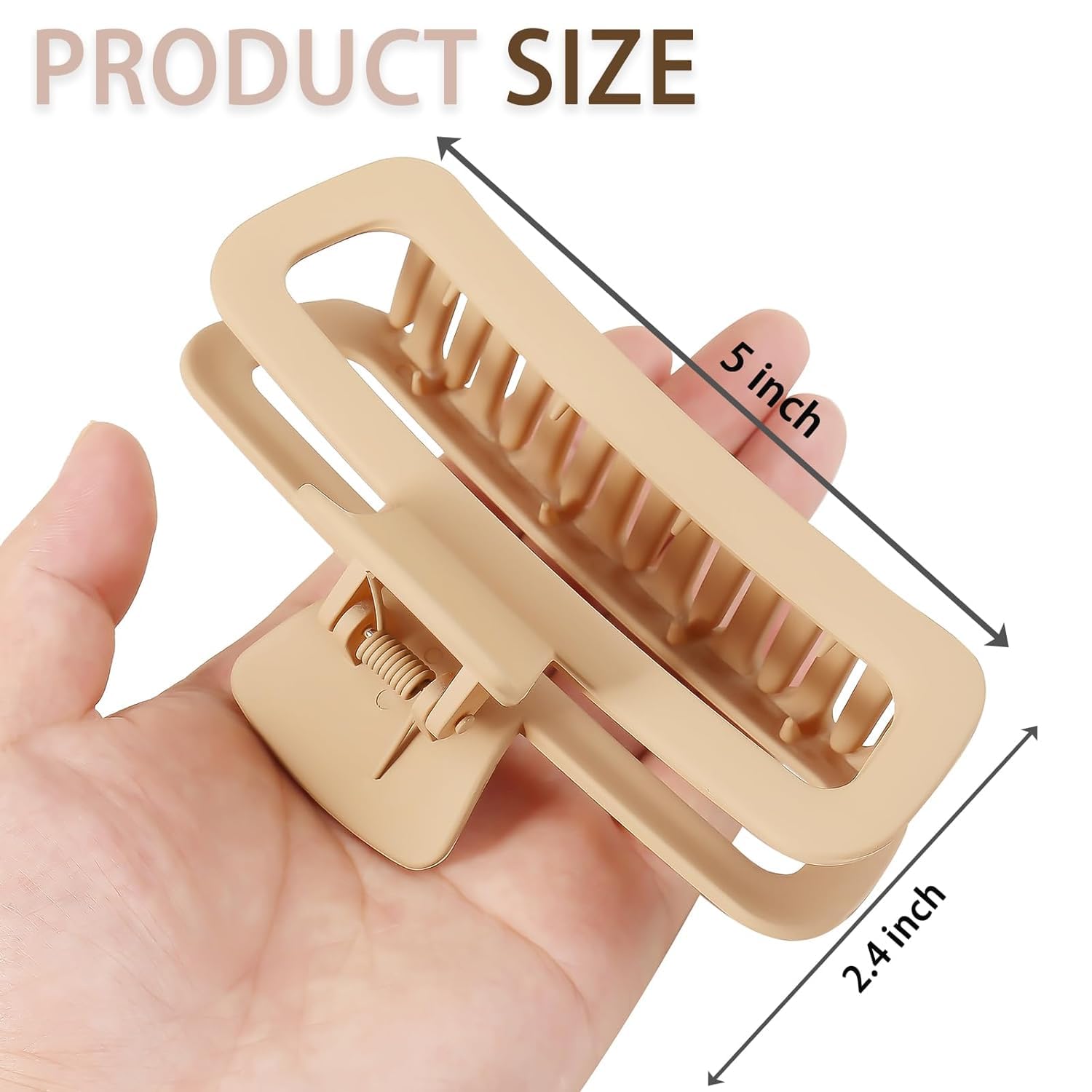 BAKEFY - 2 Pack 5 Inch Unbreakable Large Hair Claw Clips for Women, Square Rectangle Hair Clamps for Thick Curly Long Hair - Perfect for Updos, Ponytails and Everyday Hairstyles