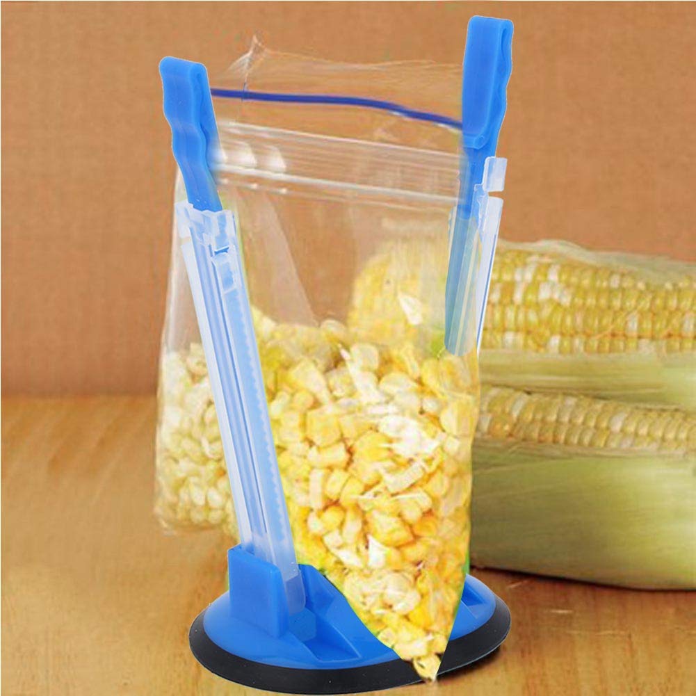 Adjustable Bag Holder Stand for Food Storage Bags - Hands-Free Organizer Rack for Plastic Freezer Bags, Meal Prep & Kitchen Organization (Blue) - Perfect for Pantry, Freezer & Countertop Storage