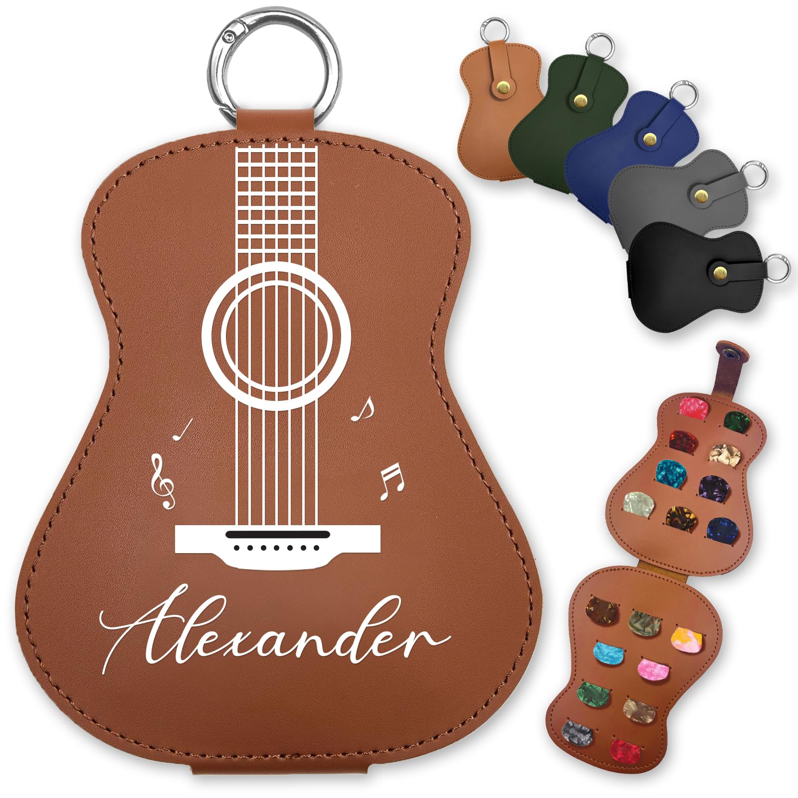 Custom Personalized Leather Guitar Pick Case Holder - Guitar Shaped Pick Storage for Musicians - Unique Valentine's Day Gift for Guitar Players - Perfect for Travel, Practice & Stage Performances