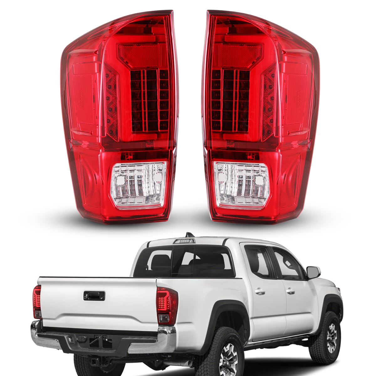 Nixon Offroad LED Tail Lights for Toyota Tacoma 2016-2023 - Chrome Housing with Red Lens - Direct Replacement Rear Lamps Assembly (1 Pair) - Perfect for Off-Roading, Night Driving & Truck Customization