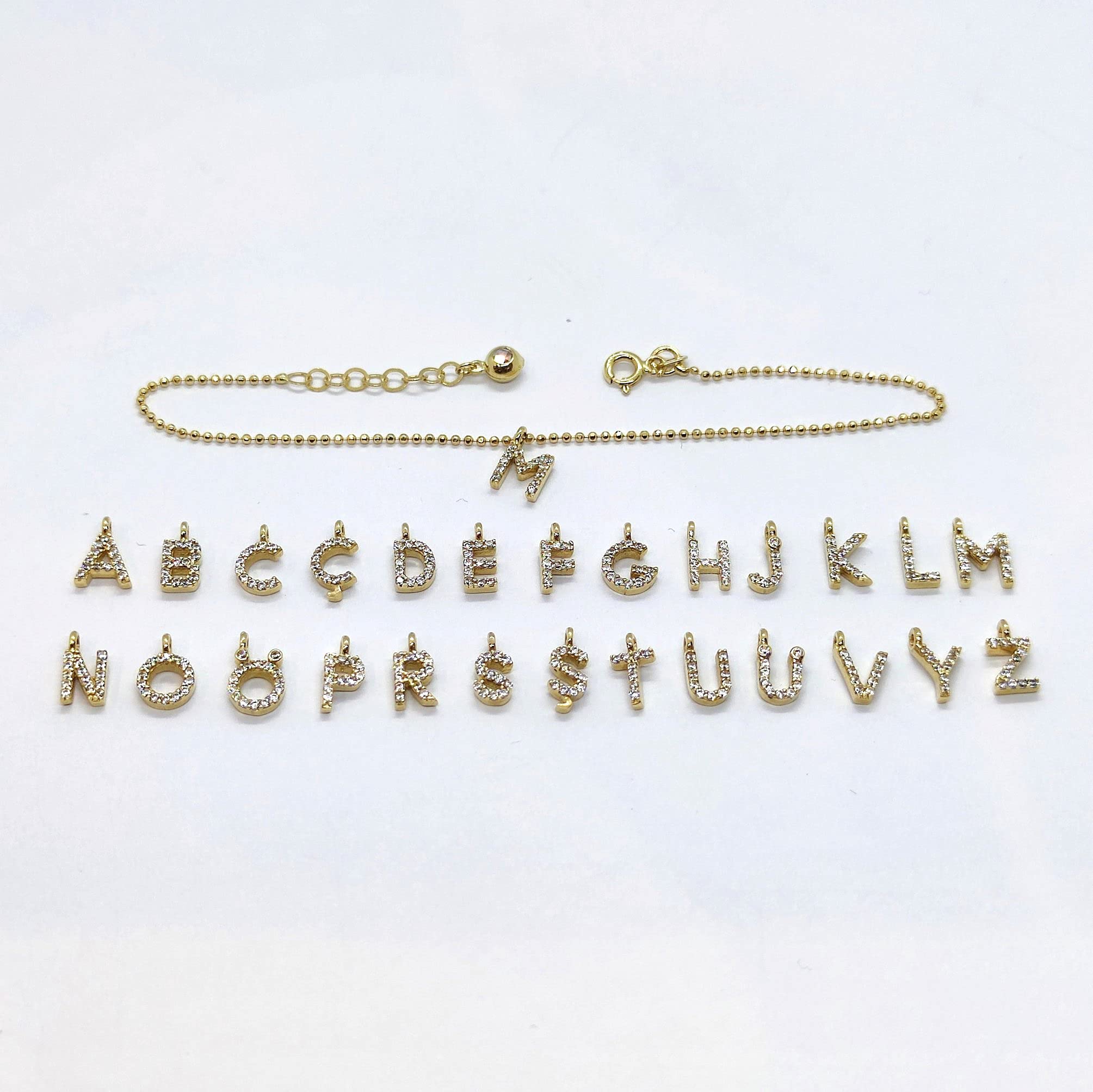 14K Real Solid Gold Initial Bracelet for Women | Custom Letter A-Z Monogram Bracelet | Cubic Zirconia Adjustable Personalized Jewelry Gift for Birthday, Anniversary, Valentine's Day