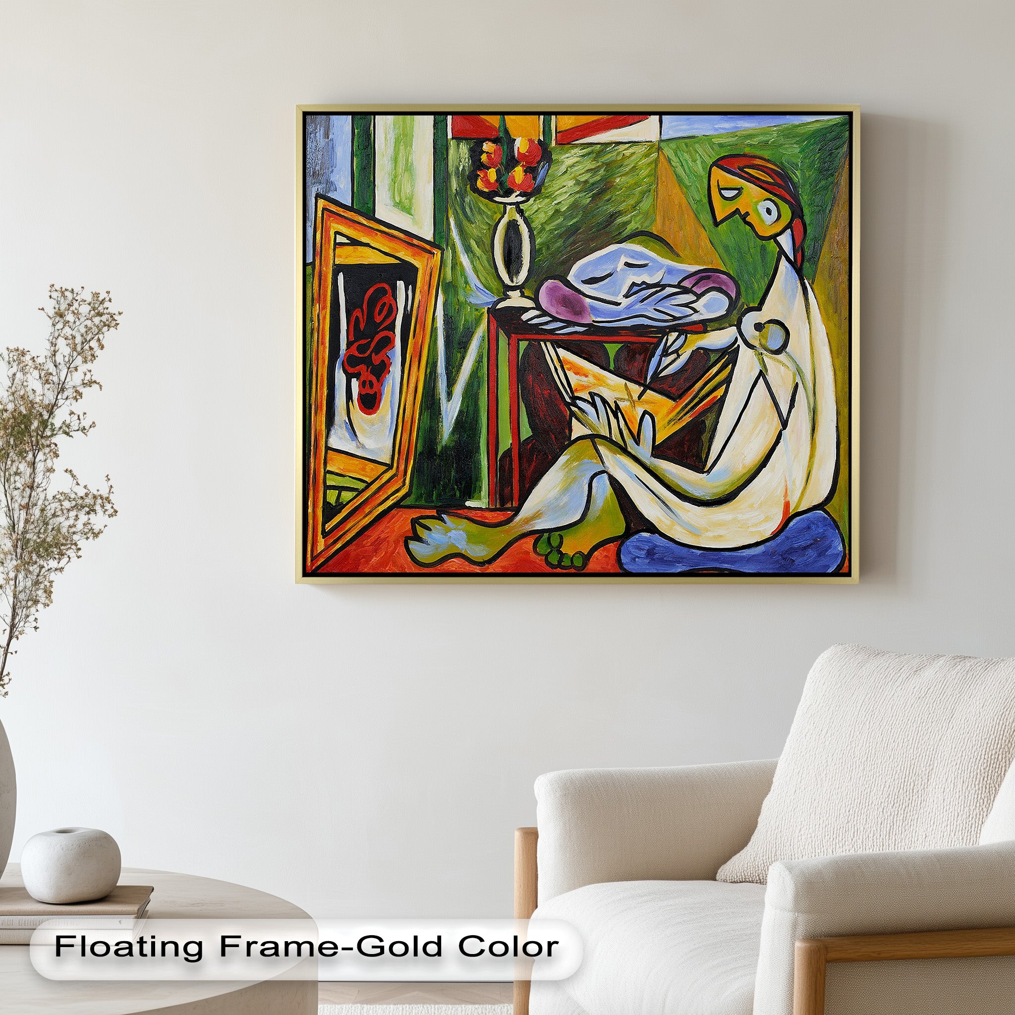 Abstract Interior Scene Picasso Style Oil Painting - Handmade Wall Art for Living Room, Bedroom & Office Decor