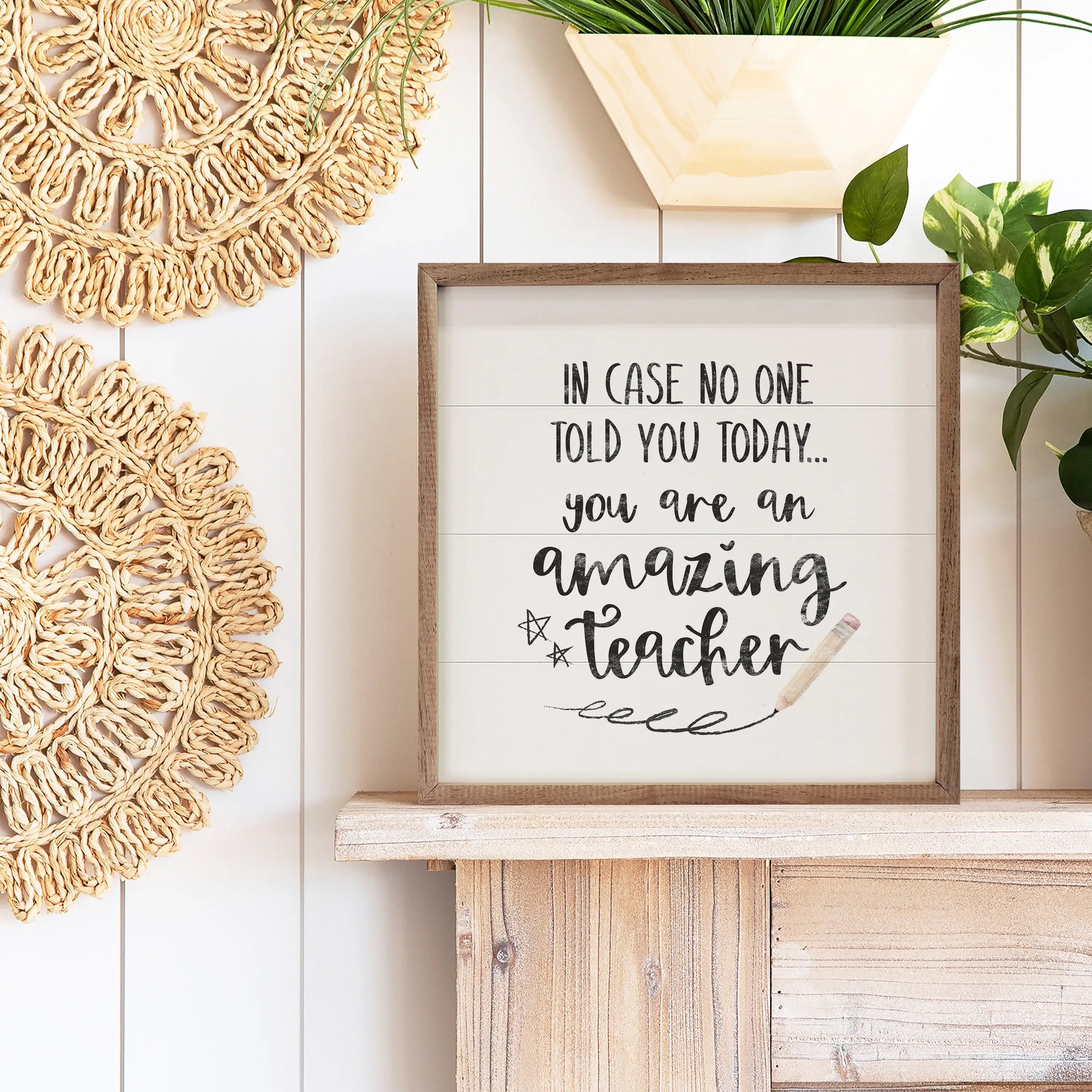 Teacher Appreciation Gift - Wood Framed Star Pencil Print for Classroom Decor, Office Wall Art & School Themed Home Decor