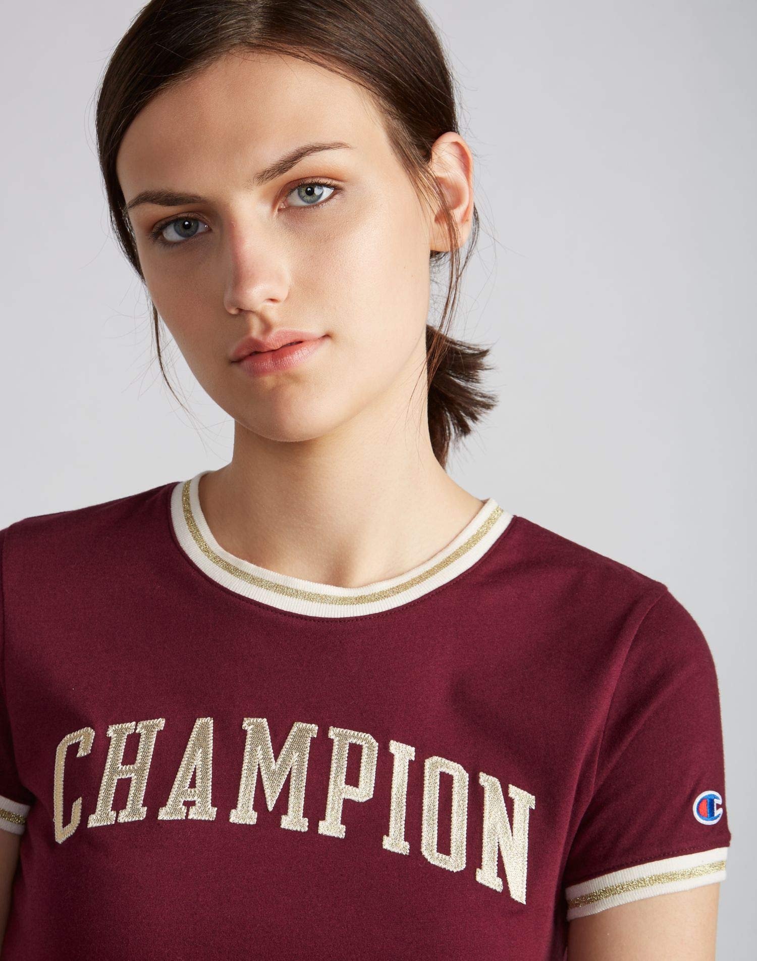 Champion LIFE Women's Tiny Tee - Soft Cotton Short Sleeve T-Shirt (Medium, Pale Violet Rose) for Casual Wear, Gym & Everyday Outfits