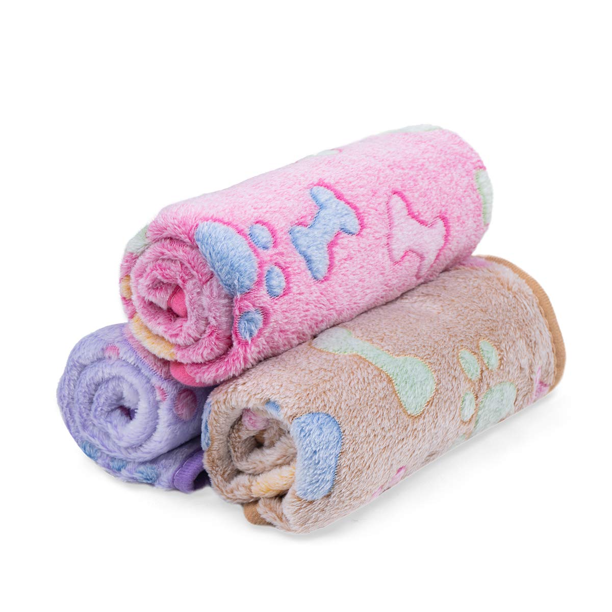 Dono 3 Pack Soft Fluffy Fleece Pet Blanket - Warm Cozy Dog & Cat Blanket with Paw Print Design for Beds, Couches & Travel - Perfect for Puppy, Kitten & Small Pets
