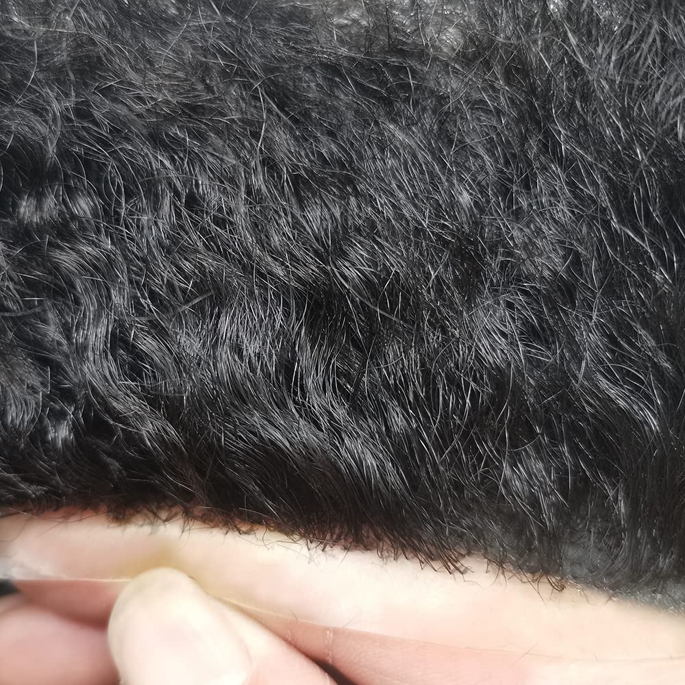 Men's Afro Wig - Brazilian Human Hair Replacement System for Black Men - 14MM Kinky Curly Afro Weave with Full PU Poly Skin - Jet Black (#1) - Perfect for Cosplay, Daily Wear & Hair Loss Solutions