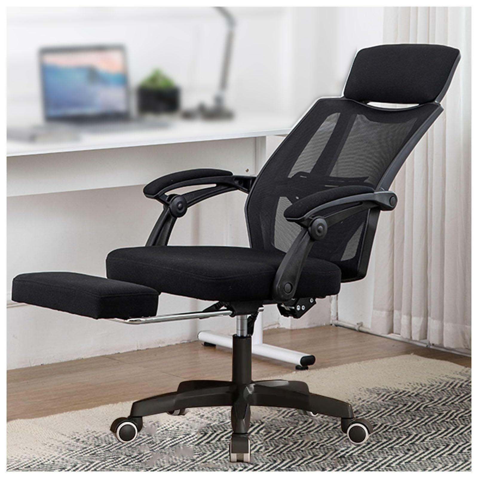 Ergonomic Reclining Office Chair with Adjustable Lumbar Support & Retractable Footrest - Breathable Mesh Back for Home, Study, or Work - White & Black Color Options - Perfect for Long Hours of Sitting, Gaming, or Remote Work