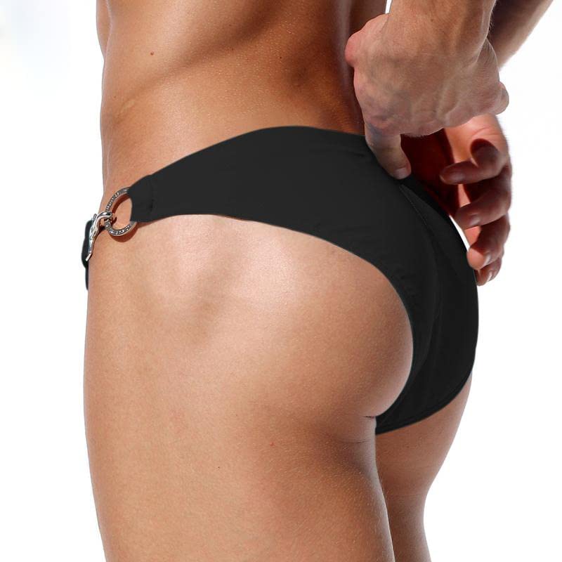 Sexy Men's Nylon Bikini Swim Briefs with Hook & Ring - Comfortable Swimwear for Beach, Pool & Vacation