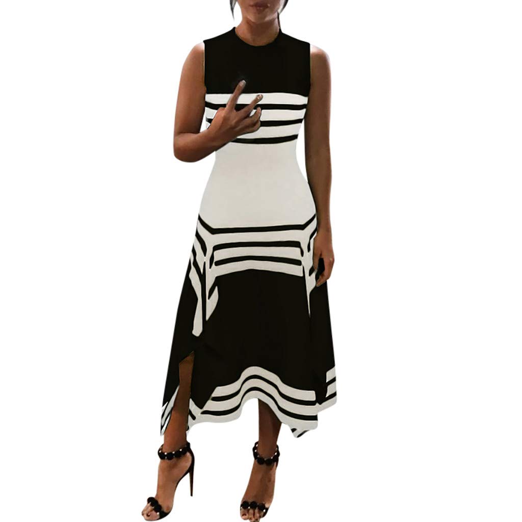 Women's Summer Casual Sleeveless Midi Dress - Striped Round Neck Party Dress for Women | Perfect for Beach Outings, Brunch Dates & Summer Vacations