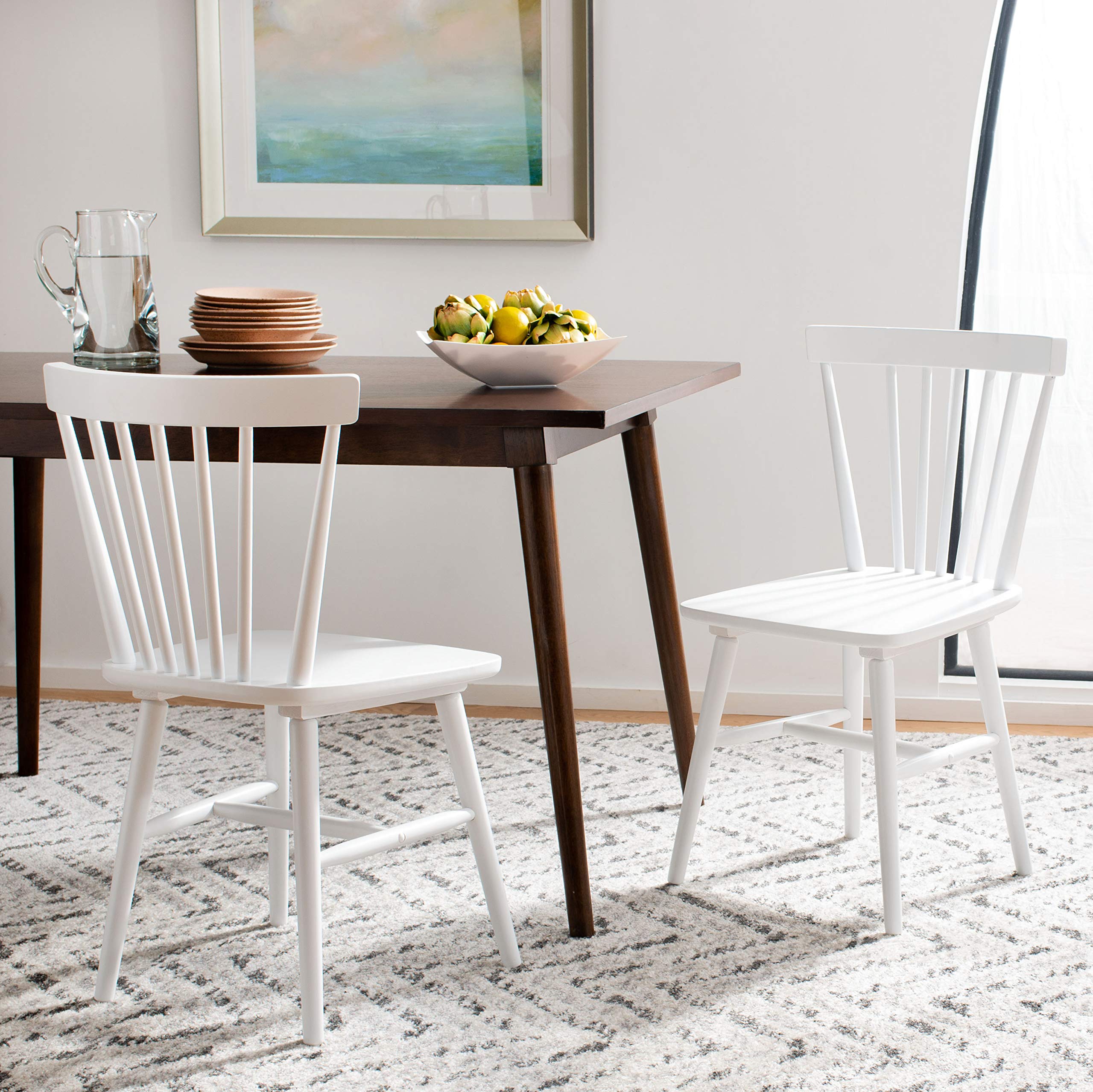 Safavieh Winona Farmhouse White Spindle Back Dining Chairs Set of 2 - Rustic Kitchen Chairs for Dining Room, Breakfast Nook & Farmhouse Decor