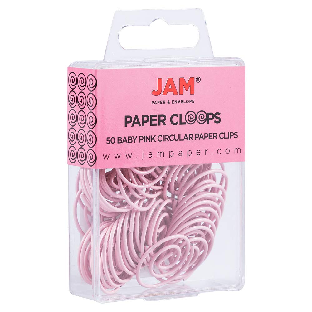 JAM PAPER Round Paper Clips - 50 Pack Baby Pink Pastel Circular Binder Clips for Office, School, Crafting & Organizing Documents