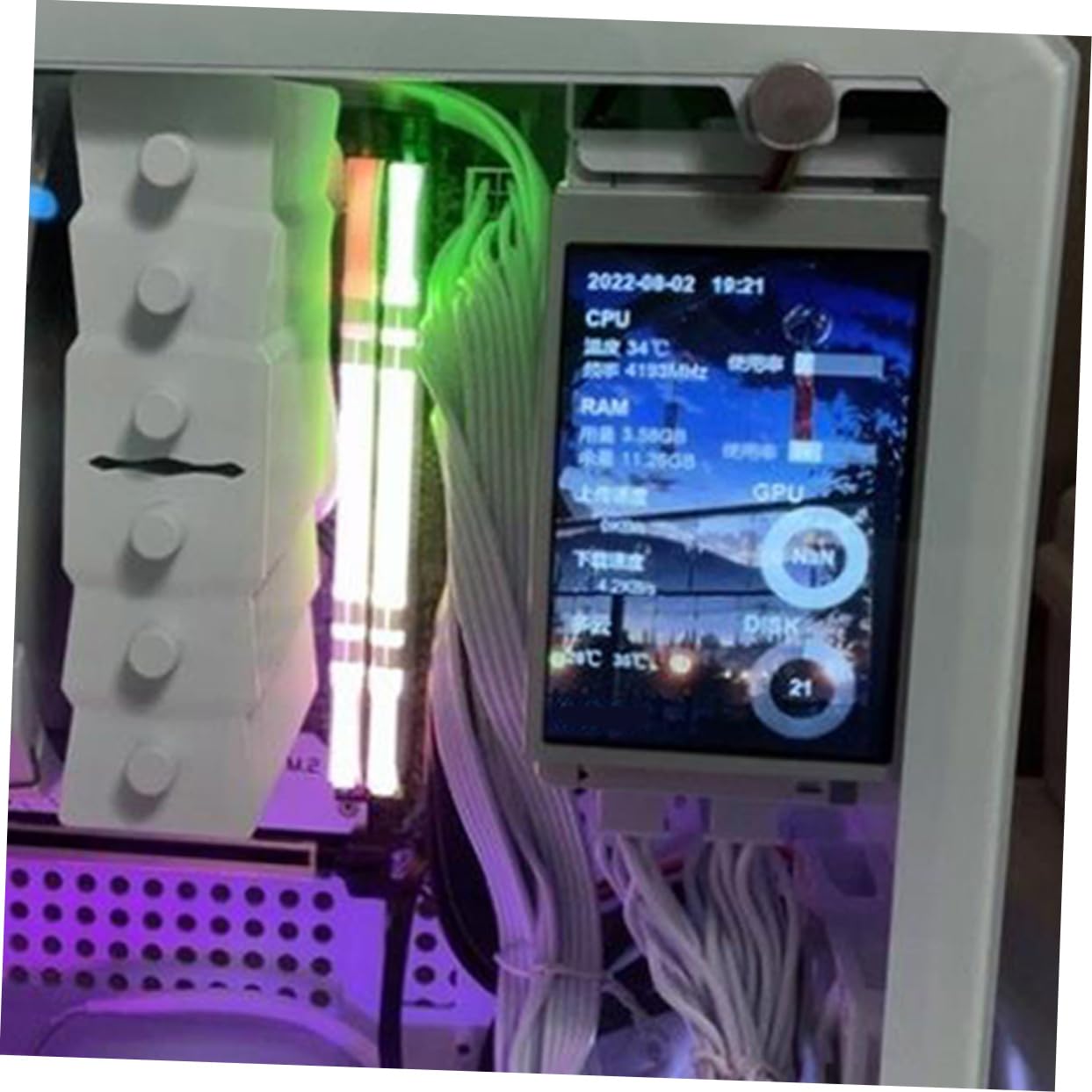 KONTONTY Secondary Computer Screen - GPU Data Monitor, HDD & Network Data Display, Mini PC Case Screen - Perfect for Gaming Rigs, Workstations & Home Office Setups