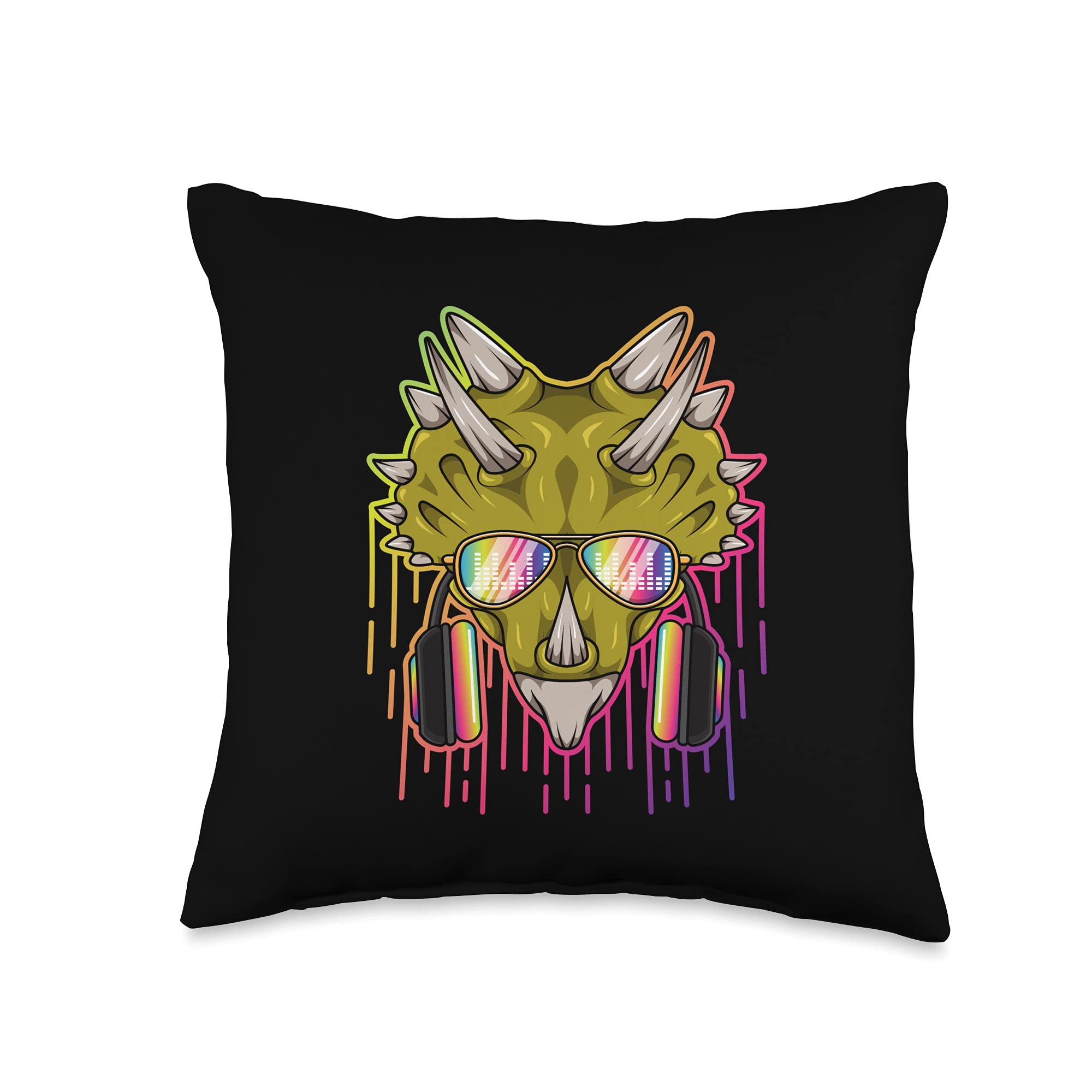 DJ Triceratops Throw Pillow with Headphones - Fun Music Lover Gift for Bedroom, Sofa & Gaming Chair Decor