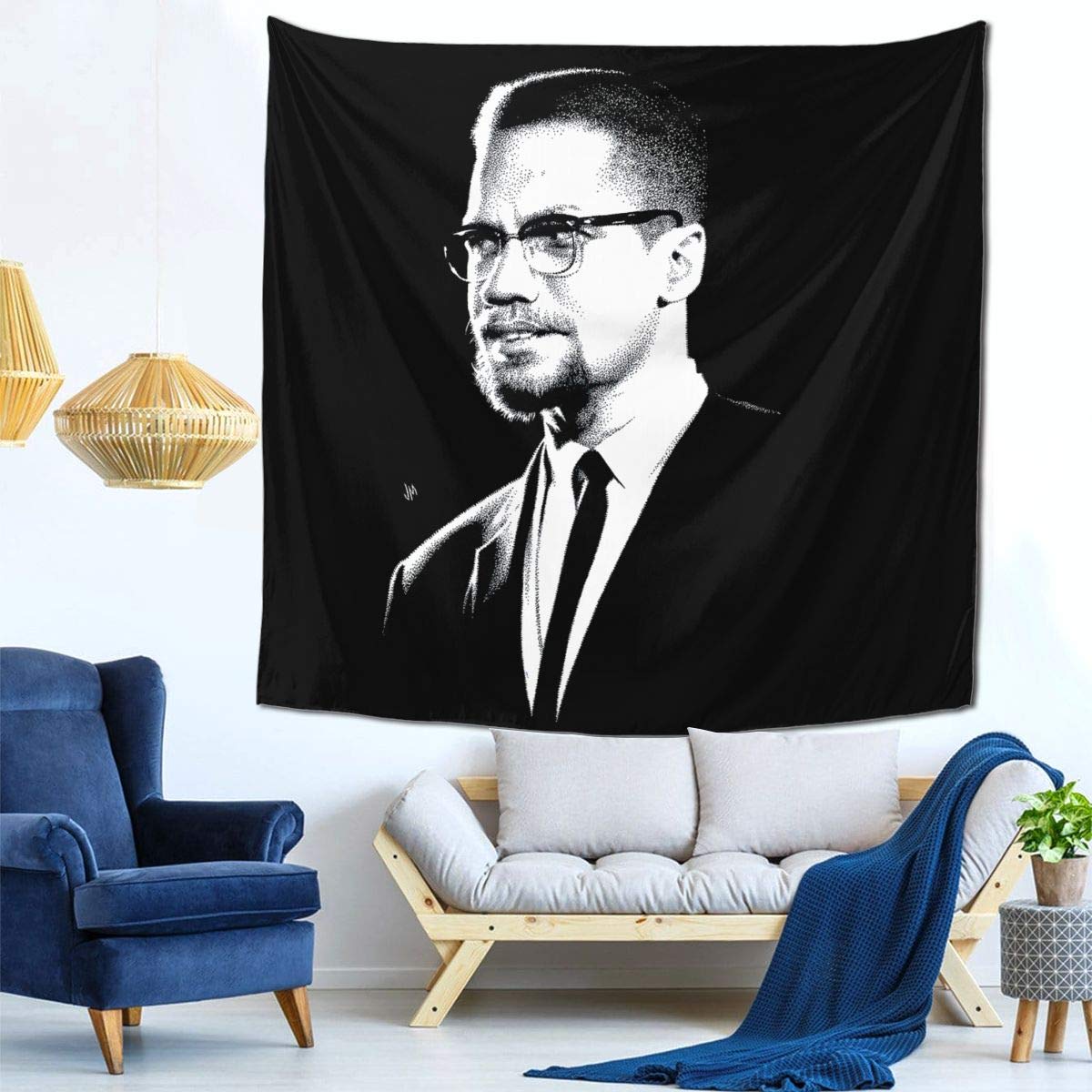 Malcolm X Tapestry Wall Hanging - 59x59 Inch Bohemian Dorm Decor, Living Room Curtain, Picnic Blanket & Bedroom Wall Art - Perfect for Home Decor, College Dorm, Outdoor Picnics & Hippie Style Rooms