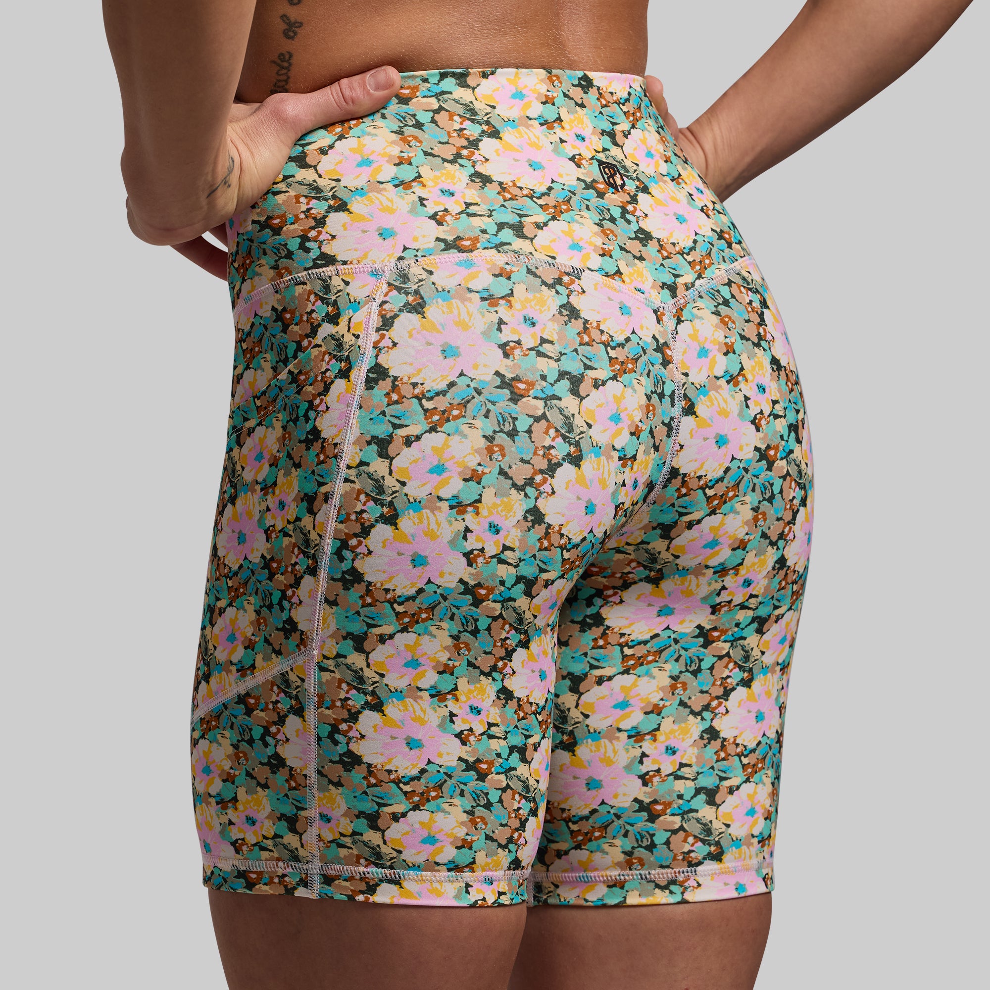 Tempo Biker Short Set - High Waist Workout Shorts for Women | Petal Perfect Floral Print | Gym, Yoga, Running & Cycling