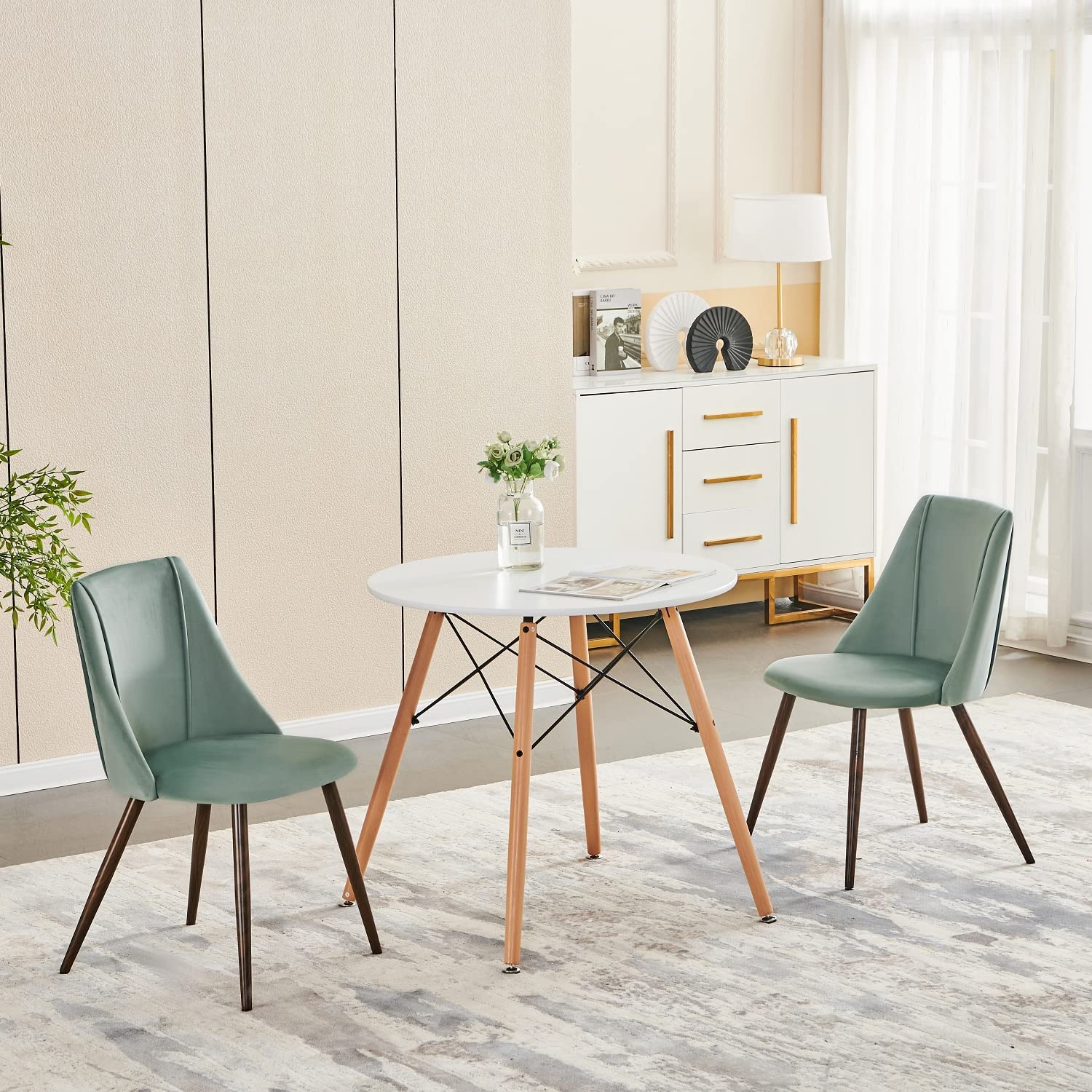 Luxury Velvet Dining Chairs Set of 2 - Modern Upholstered Kitchen Side Chairs with Soft Cushion & Sturdy Metal Legs for Home, Restaurant - Elegant Accent Chairs (Cactus Green) - Perfect for Dining Rooms, Kitchens, Cafés and Small Spaces