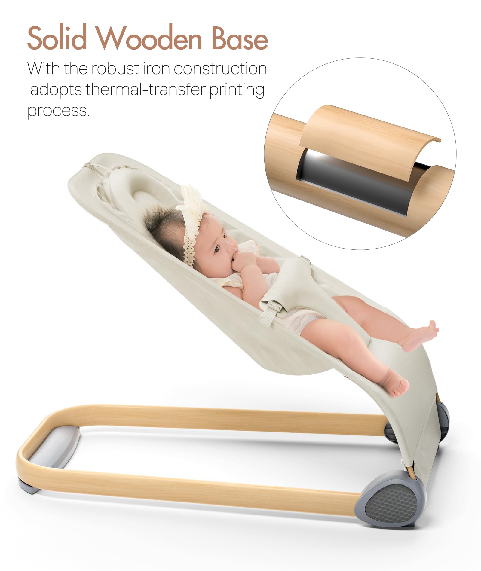 **Beige Baby Bouncer Seat – Portable & Ergonomic Infant Rocker for Newborns up to 20 lbs – Perfect for Soothing, Playtime & Travel**