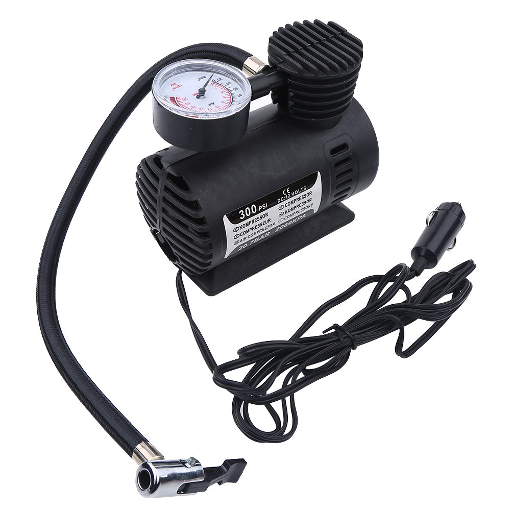 Portable Mini Air Pump - 12V 300PSI Electric Air Compressor for Inflatable Pool, Raft, Mattress, Boat Toy & Exercise Ball | Tire Inflator for Cars, Bikes | Perfect for Camping, Beach Trips & Home Use