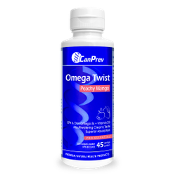 Canprev Omega Twist Peachy Mango Flavor Fish Oil Supplement - 225ml Bottle for Heart & Brain Health - Perfect for Smoothies & Daily Wellness Routine