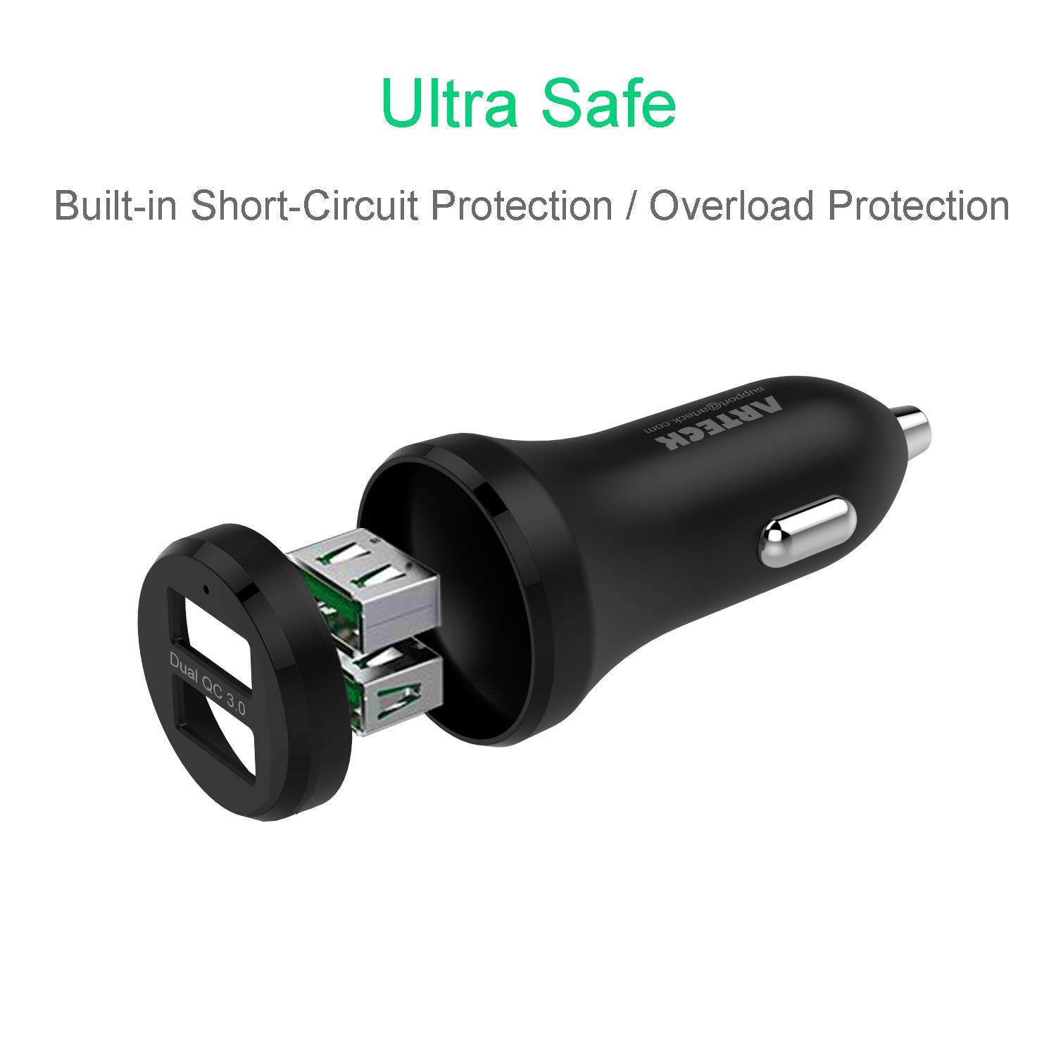 Arteck 40W Dual USB Car Charger with Quick Charge 3.0 - Fast Charging Adapter for iPhone 14/13/12/11 Series, iPad, Samsung Galaxy Note & More - Perfect for Road Trips & Daily Commutes