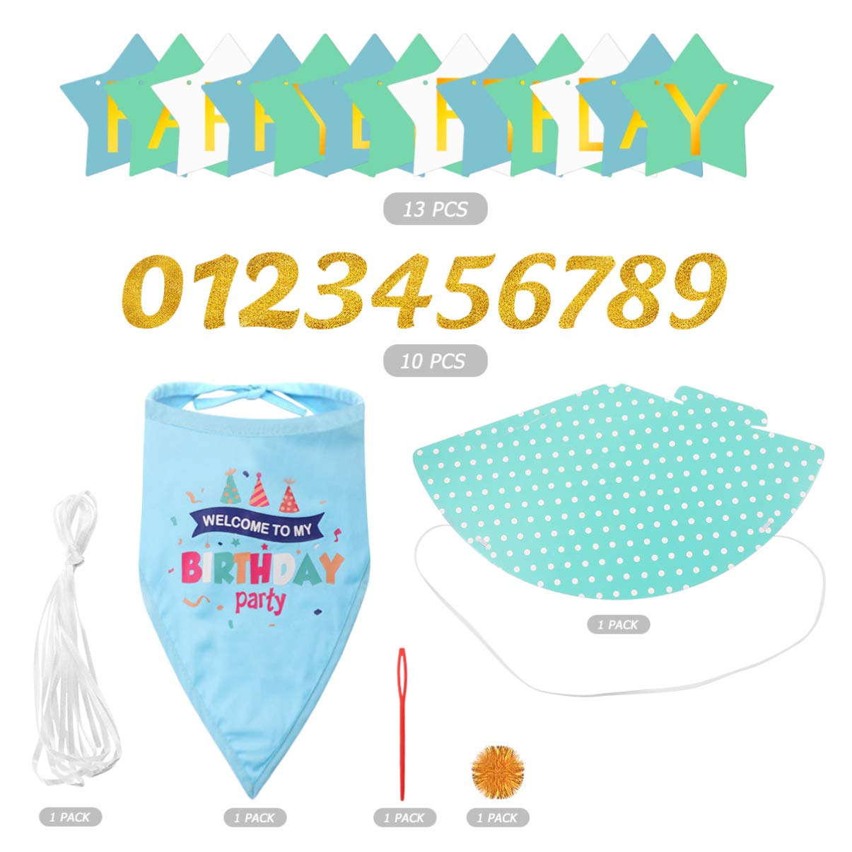 POPETPOP Dog Birthday Party Supplies Set - Cute Dog Bandana & Hat with Happy Birthday Banner for Dog & Cat Birthday Celebrations - Perfect for Pet Birthday Parties, Photo Shoots & Special Occasions