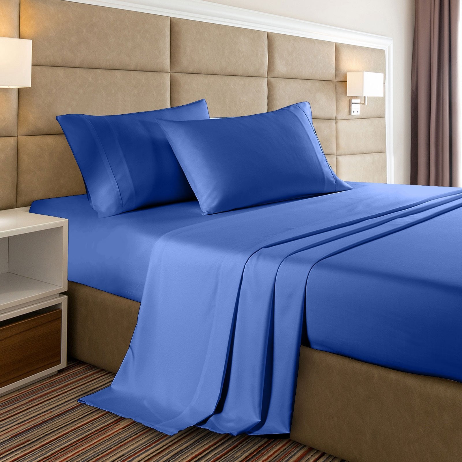 2000 Thread Count Bamboo Cooling Sheet Set - Ultra Soft & Breathable Bedding for King & Single Beds - Royal Blue - Perfect for Hot Sleepers & Summer Nights