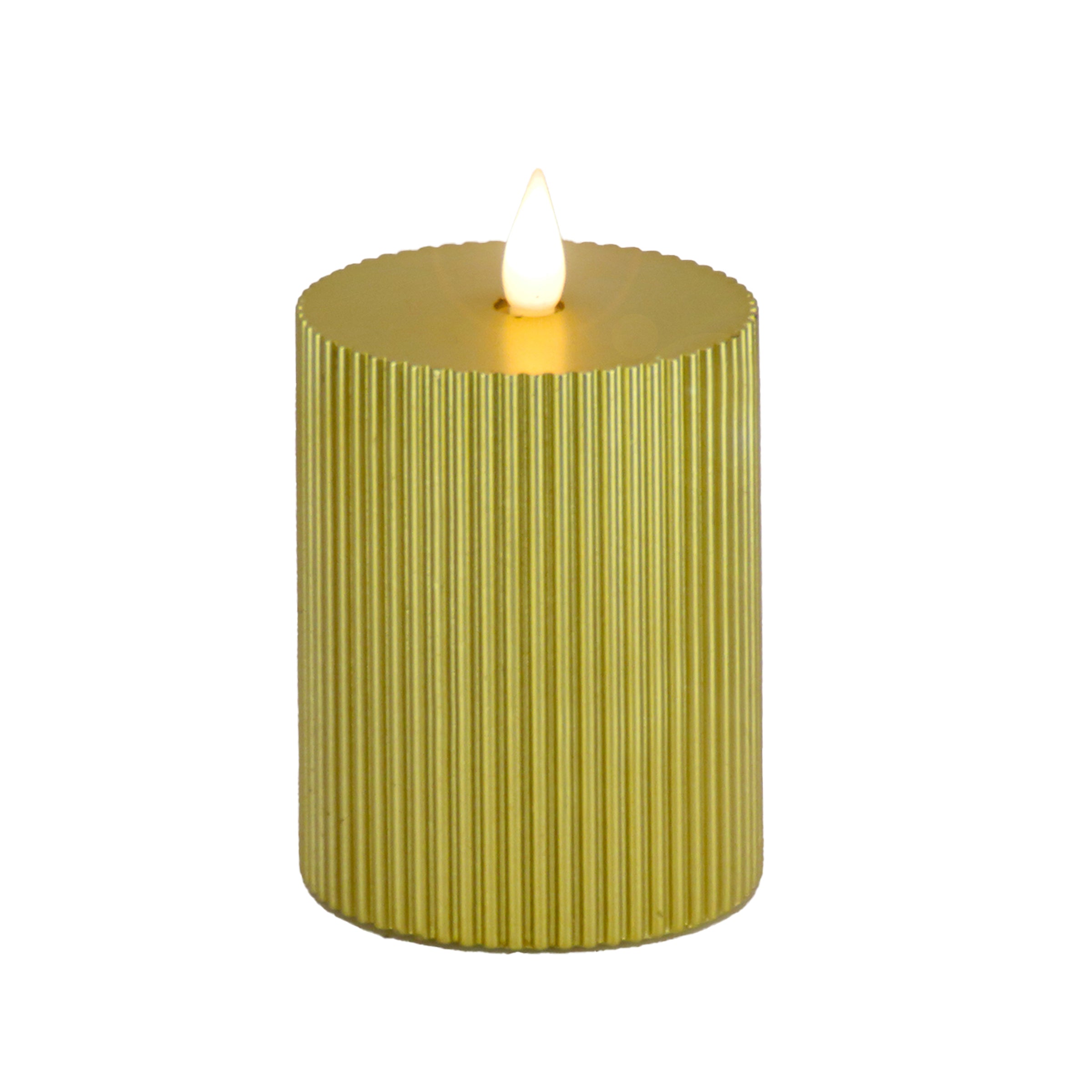 HGTV Home Collection 4x6 Inch Flameless Georgetown Pillar Candle in Gold - Battery Operated LED Candles for Home Decor, Wedding Centerpieces & Holiday Ambiance