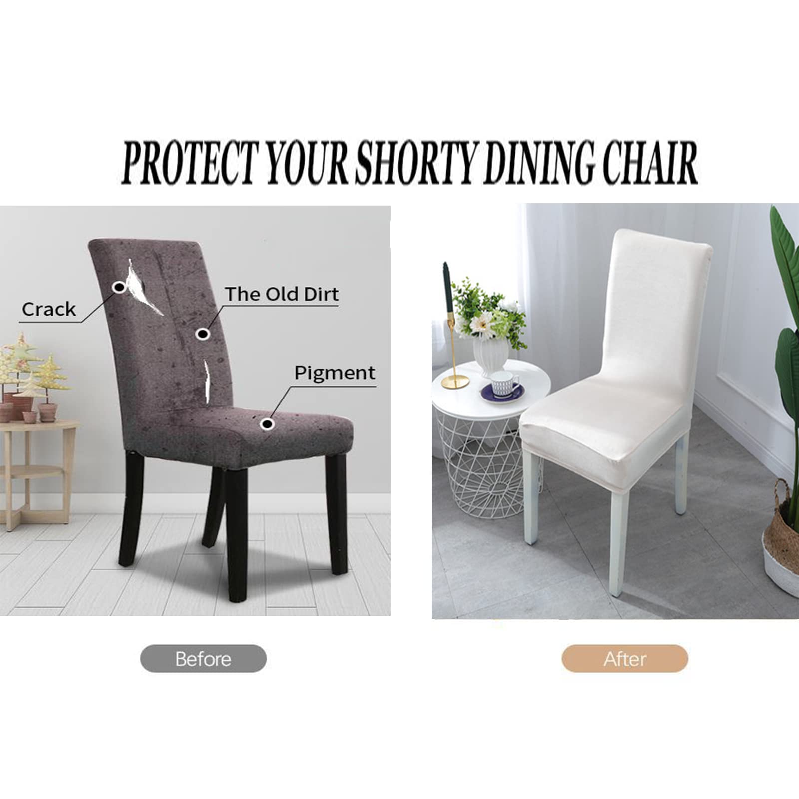 Stretchy Spandex Dining Chair Covers with Elastic Band - Velvet Slipcovers for Restaurants, Hotels, Parties & Banquets (Off White, Set of 4) | Perfect for Home Dining Rooms, Weddings & Event Decor