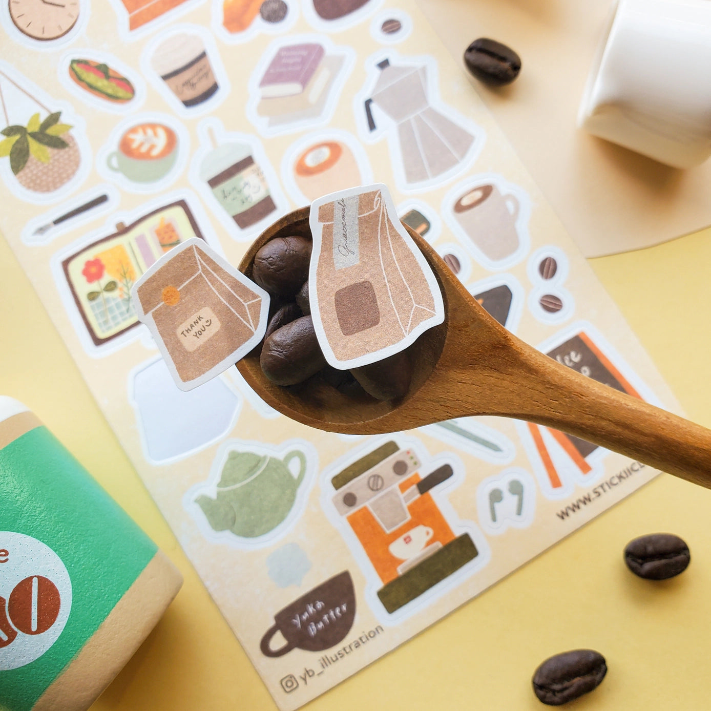 Cafe Joy Sticker Sheet - 50 Unique Coffee-Themed Decorative Stickers for Scrapbooking, Journals & Laptops - Perfect for DIY Crafts, Gift Wrapping & Home Decor
